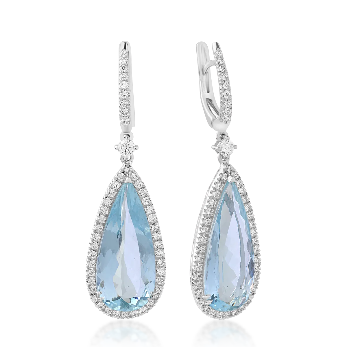 Teilor Cercei din aur alb cu acvamarine pear de 10.52ct si diamante round de 0.92ct