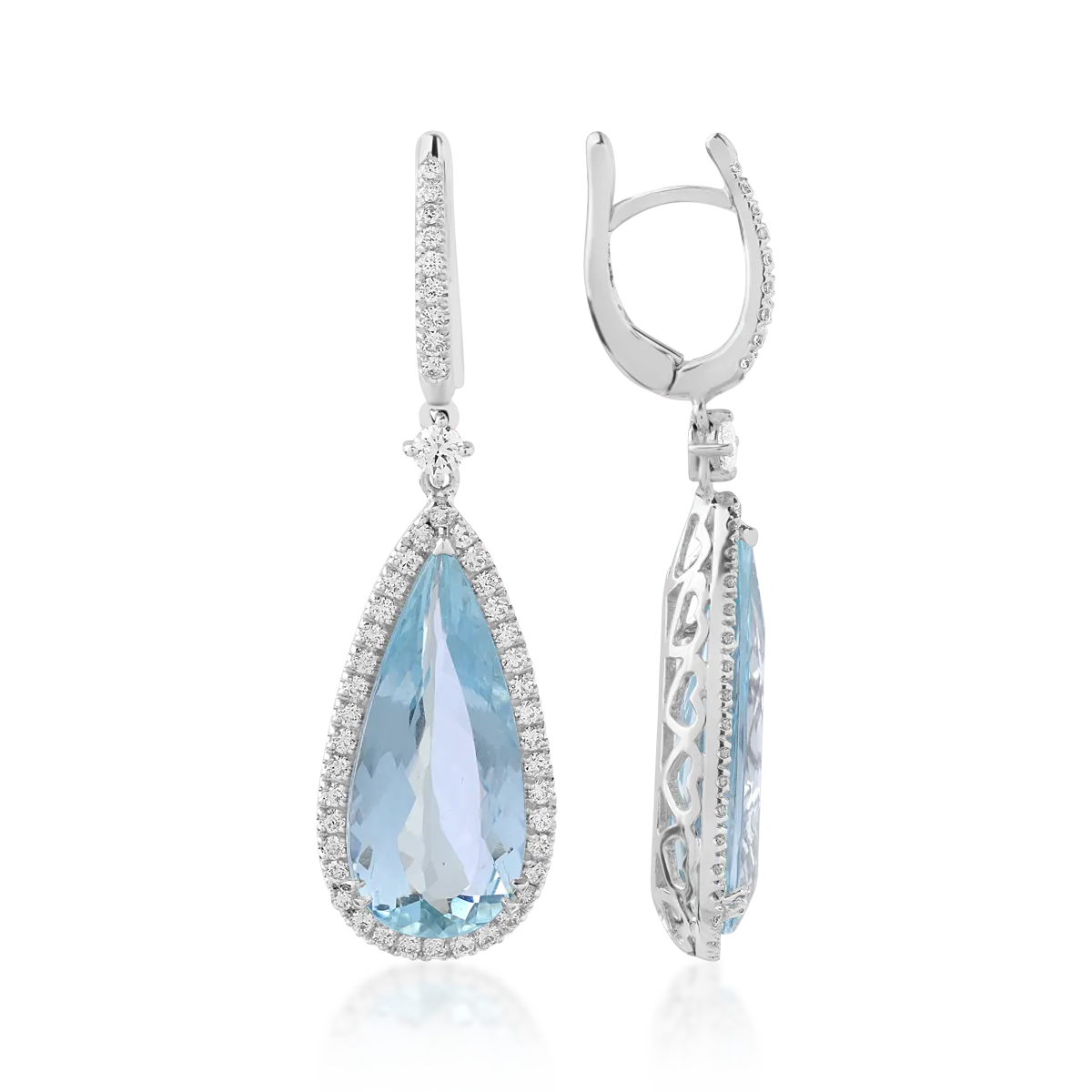 18K fehérarany fülbevaló 10.52ct akvamarinokkal és 0.92ct gyémántokkal