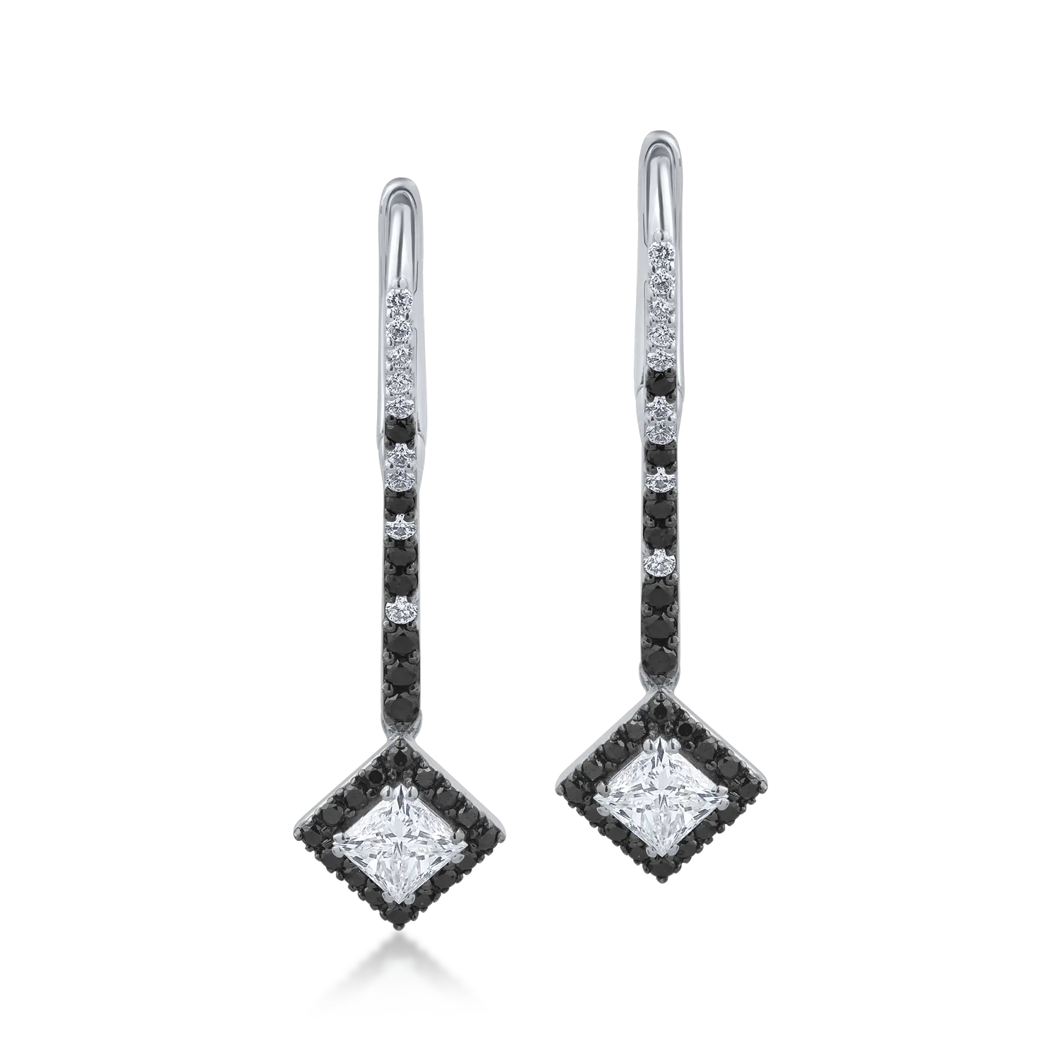 18K white gold earrings with 1.23ct clear diamonds and 0.48ct black diamonds