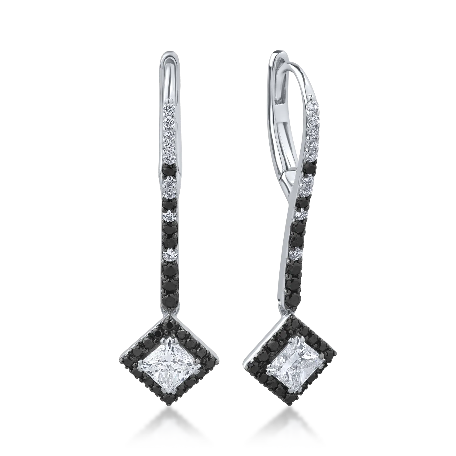 18K white gold earrings with 1.23ct clear diamonds and 0.48ct black diamonds