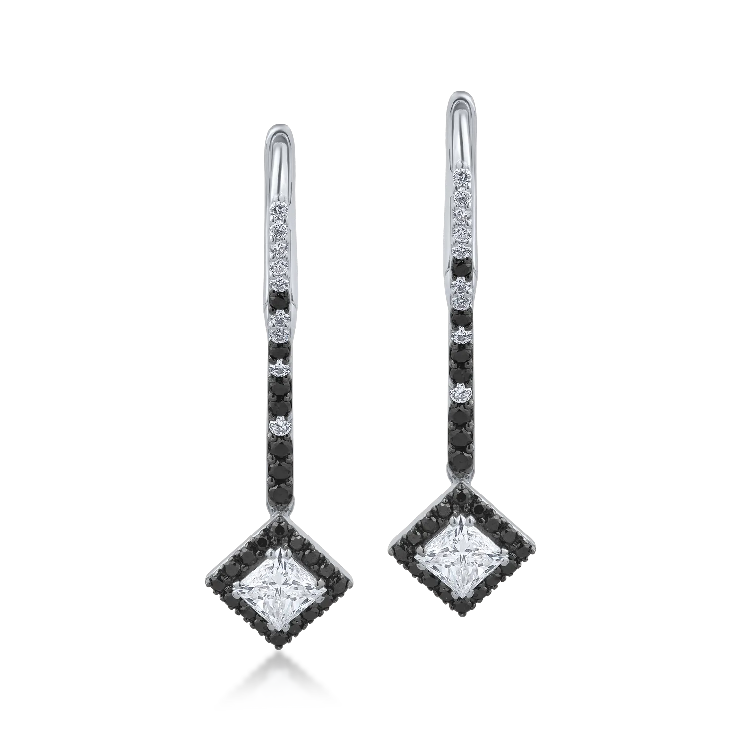 Обеци от 18K бяло злато с 1.23ct прозрачни диаманти и 0.48ct черни диаманти-121653