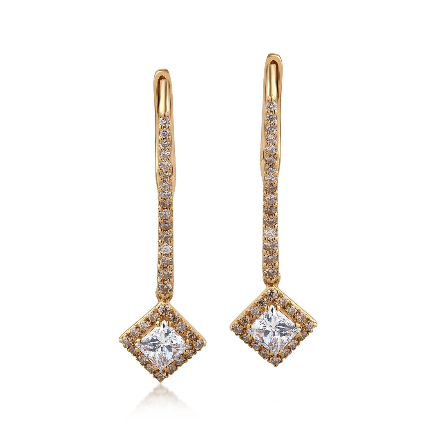 Cercei din aur roz de 18K cu diamante transparente de 1.22ct si diamante maro de 0.45ct