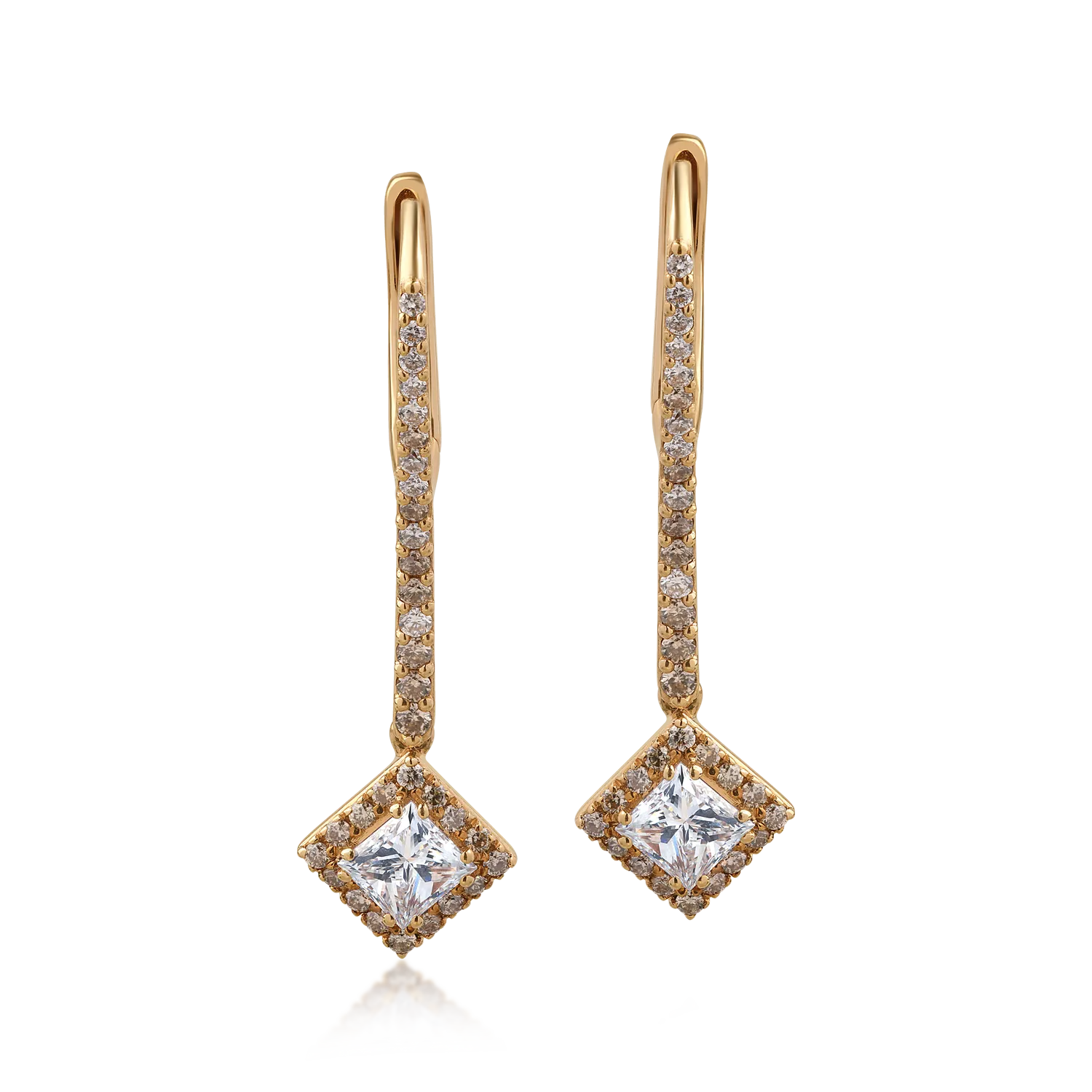 Cercei din aur roz cu diamante incolore de 1.22ct si diamante maro princess si round de 0.45ct