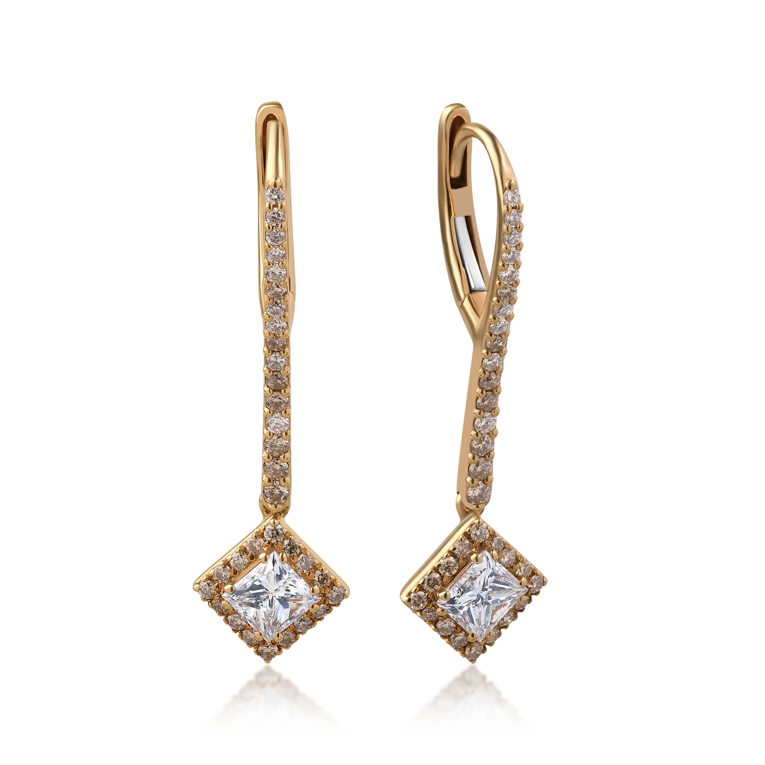 Cercei din aur roz cu diamante incolore de 1.22ct si diamante maro princess si round de 0.45ct