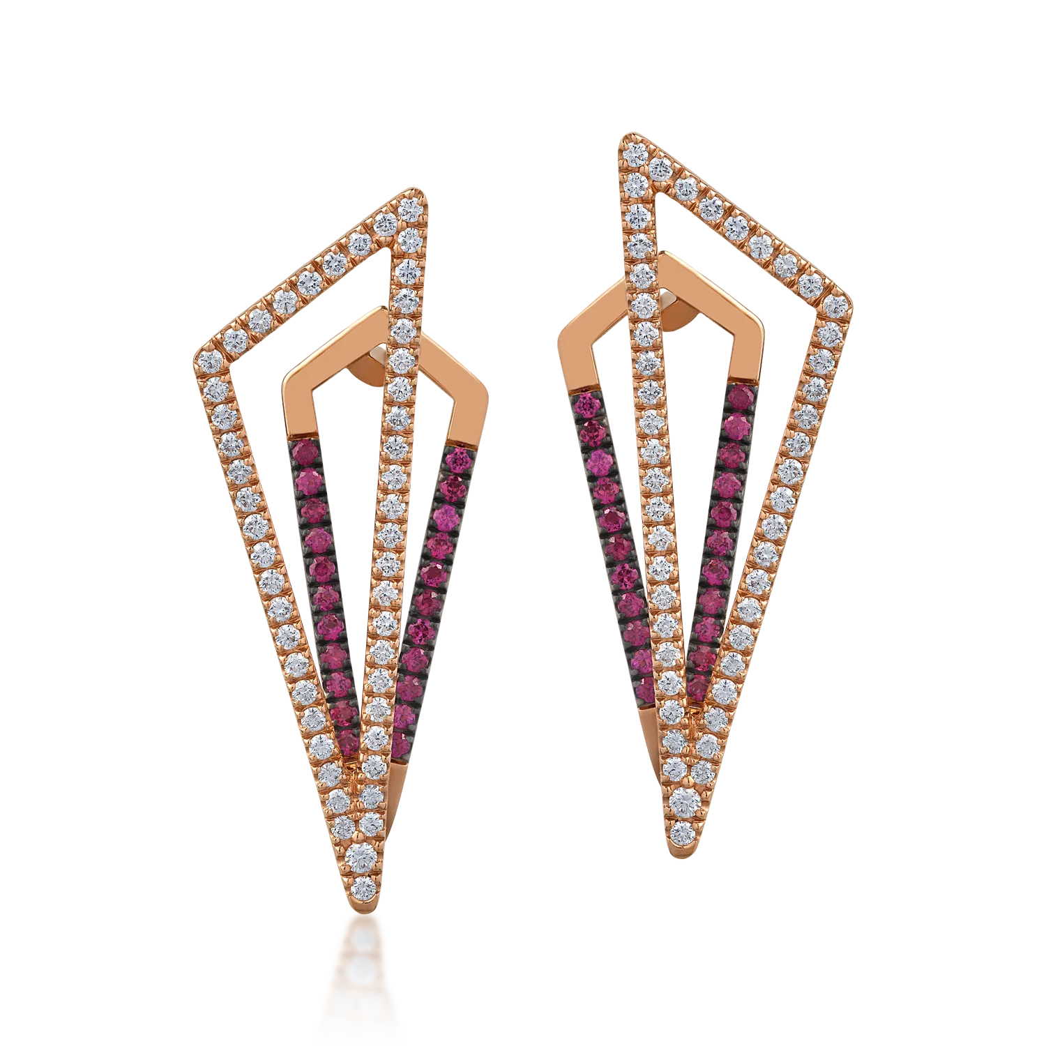18K rose gold earrings with 0.6ct rubies and 0.98ct diamonds