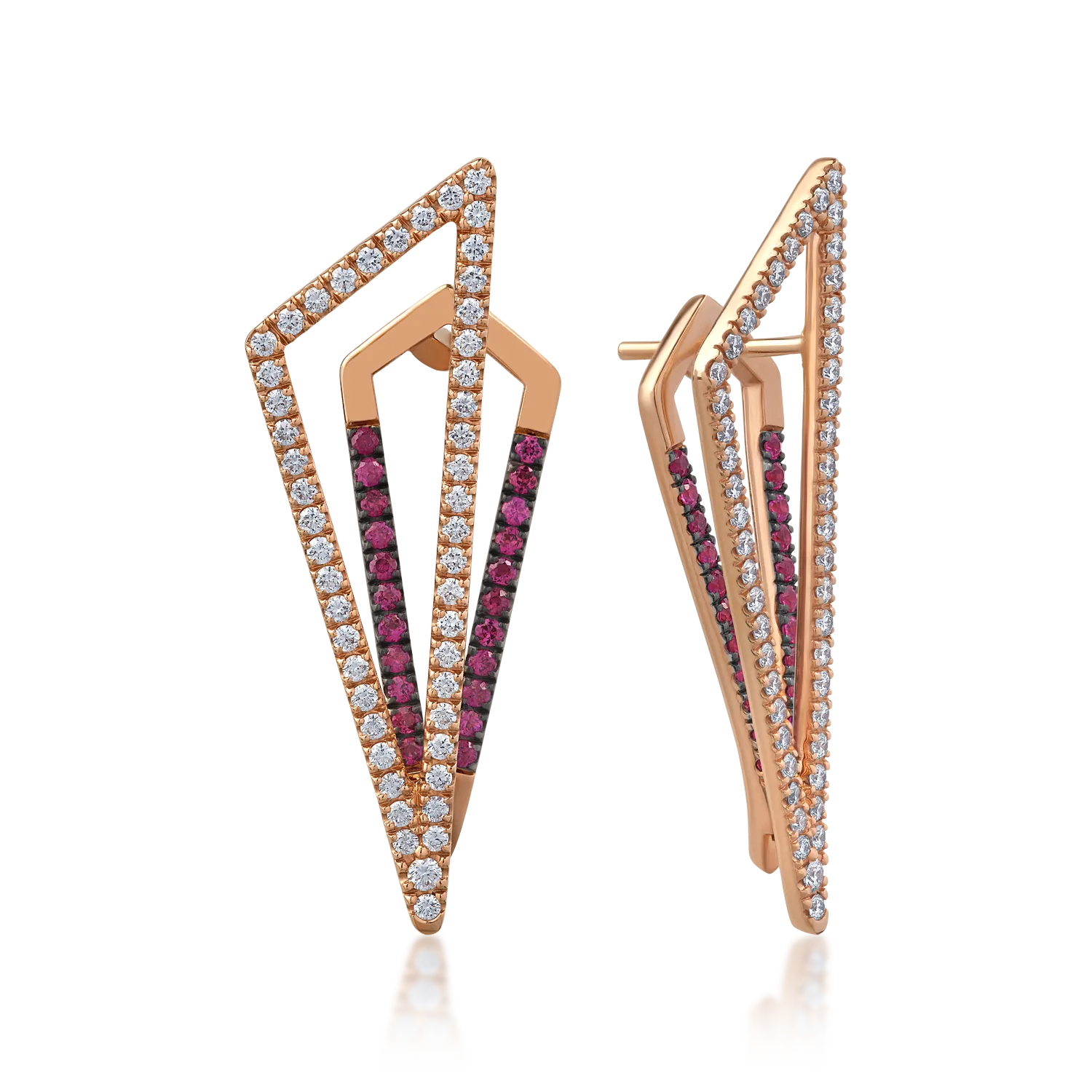 18K rose gold earrings with 0.6ct rubies and 0.98ct diamonds