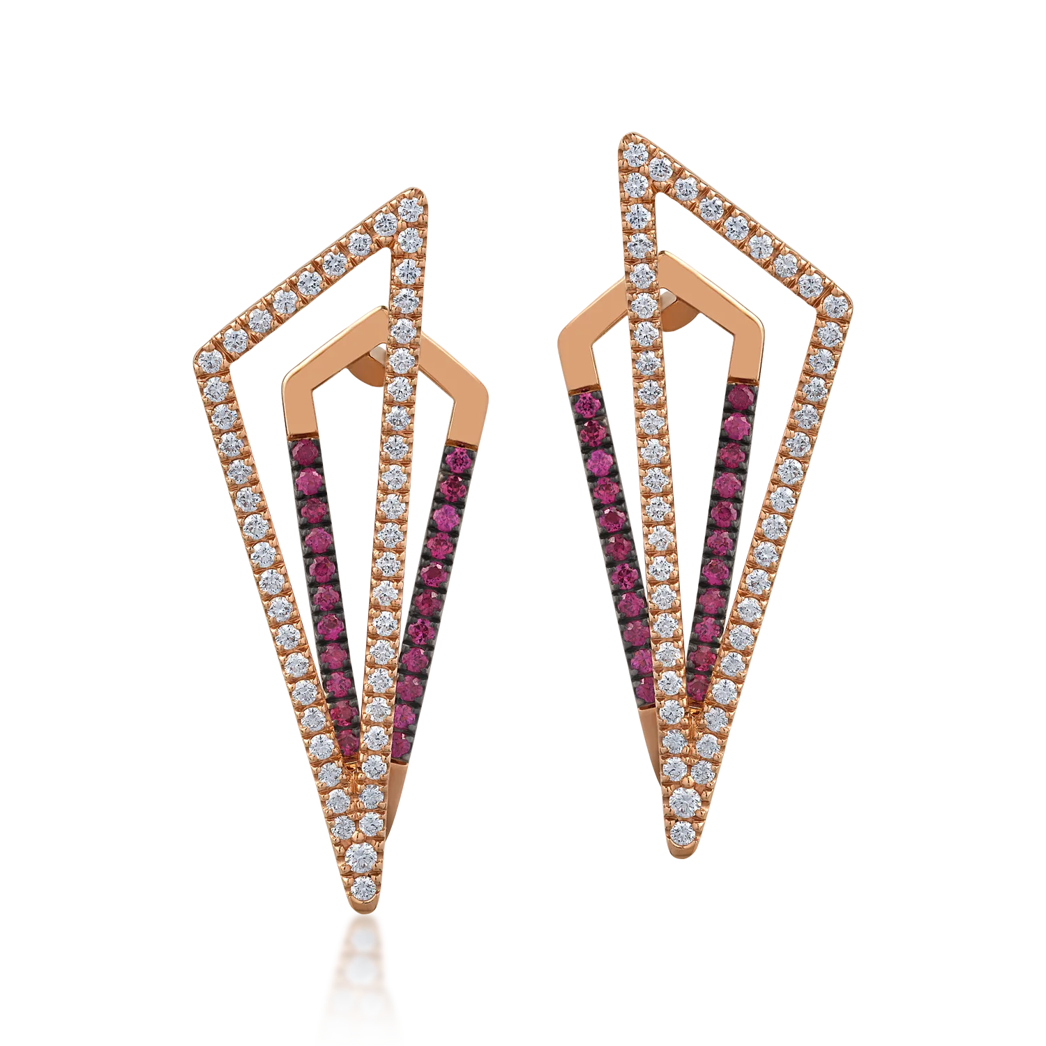 Cercei din aur roz cu rubine de 0.6ct si diamante de 0.98ct