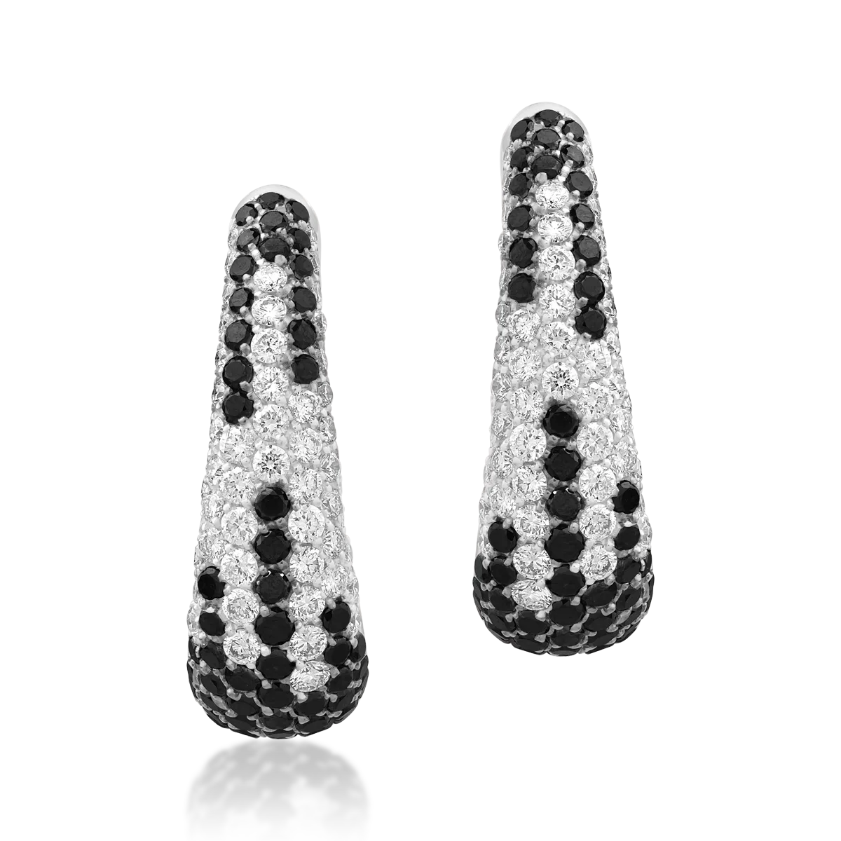 Cercei din aur alb cu diamante negre si diamante transparente de 1.27ct