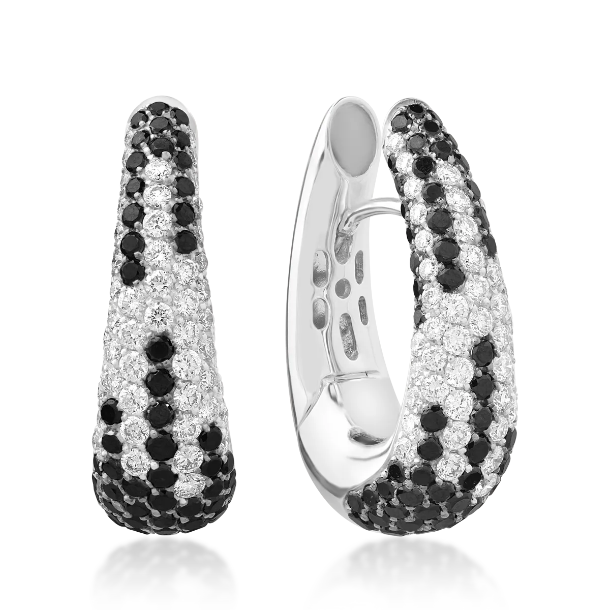 Cercei din aur alb cu diamante negre si diamante transparente de 1.27ct