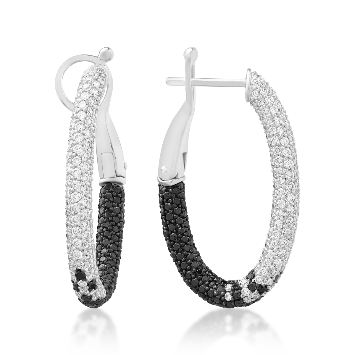 Обеци от 18K бяло злато с черни диаманти 1.09ct и прозрачни диаманти 1.39ct