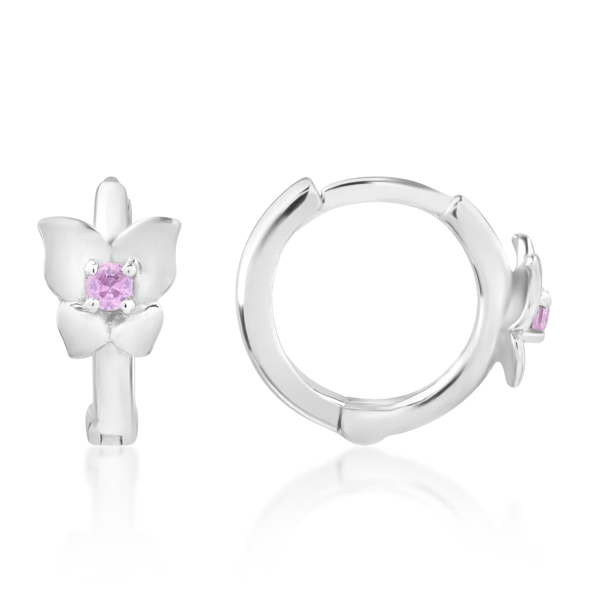 14K white gold children's earrings with 0.087ct pink sapphires
