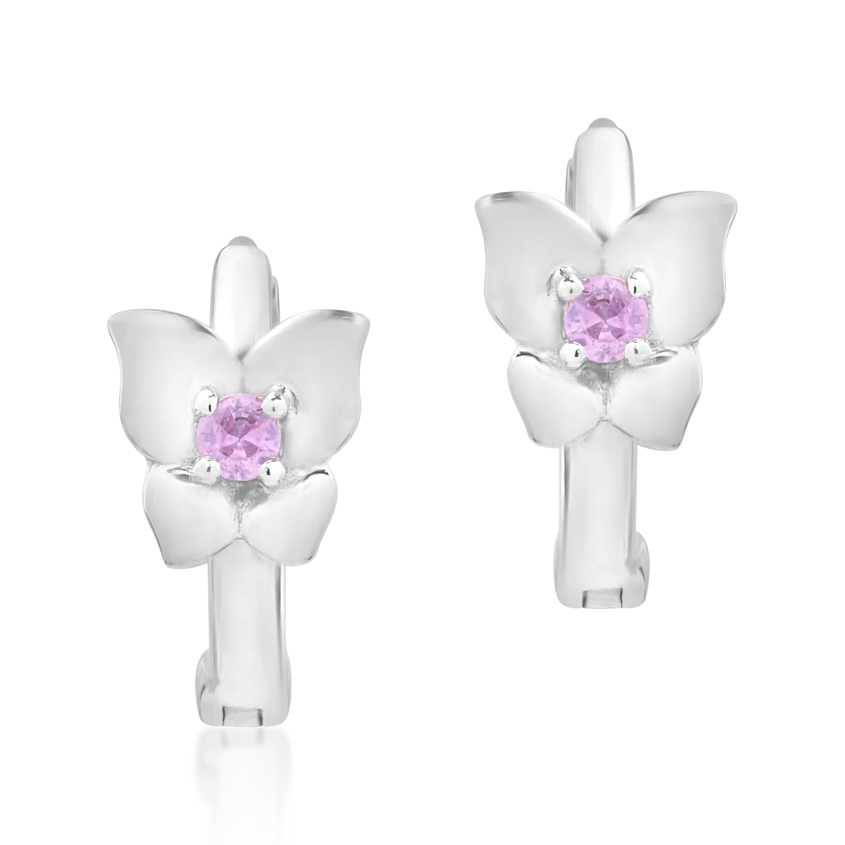 14K white gold children's earrings with 0.087ct pink sapphires-121686