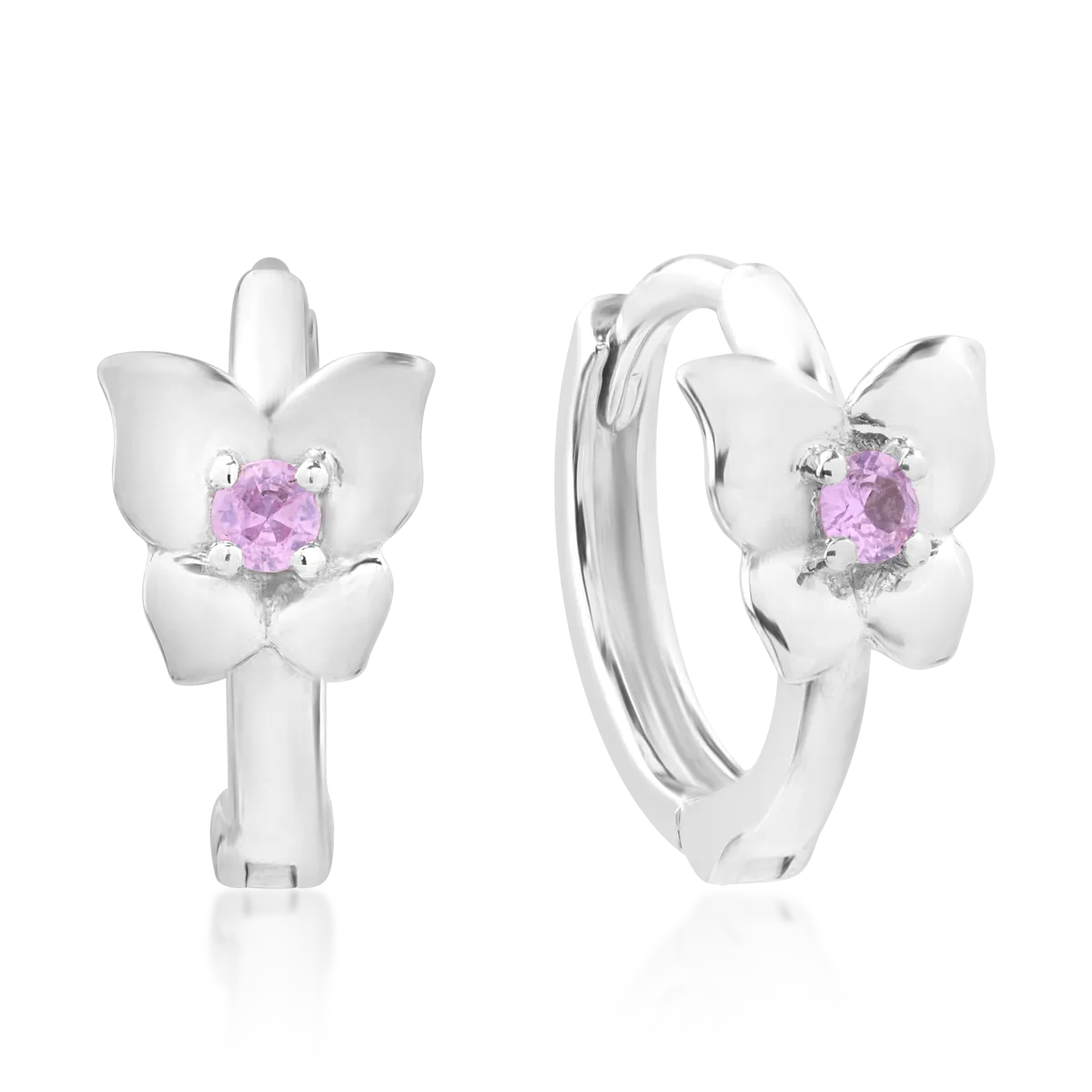 14K white gold children's earrings with 0.087ct pink sapphires