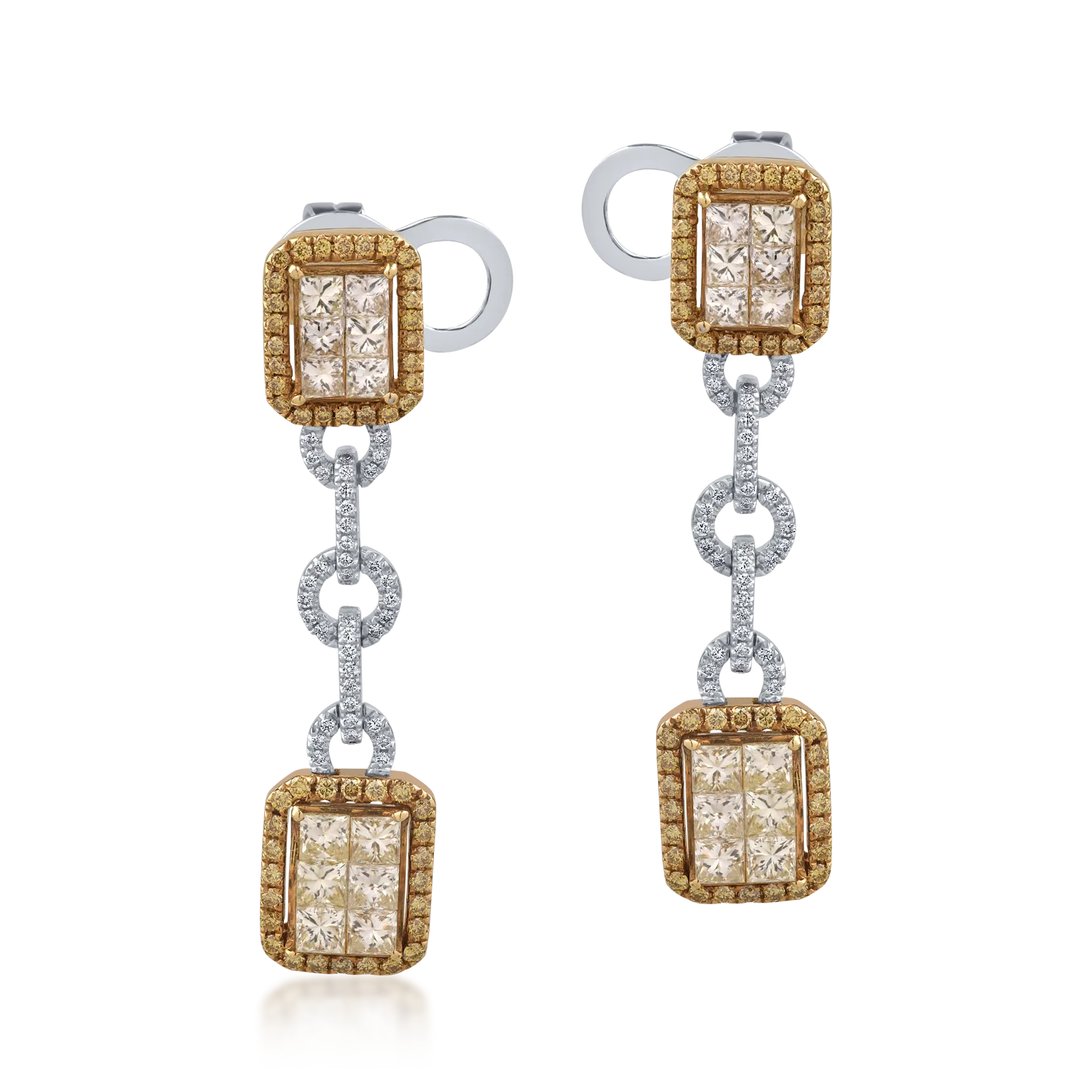 Cercei din aur alb-galben de 18K cu diamante de 2.91ct-121707