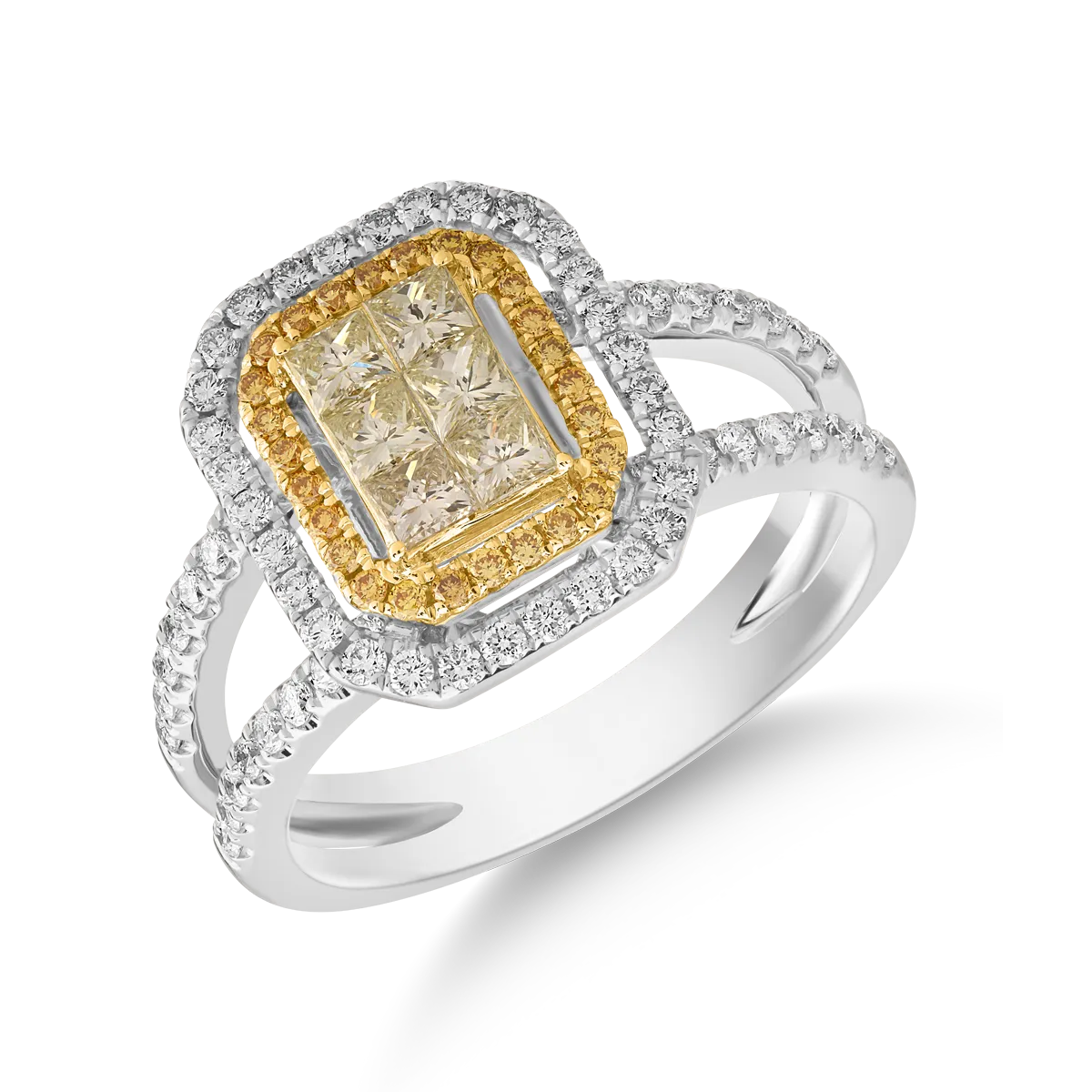 Inel din aur alb-galben de 18K cu diamante de 1.15ct