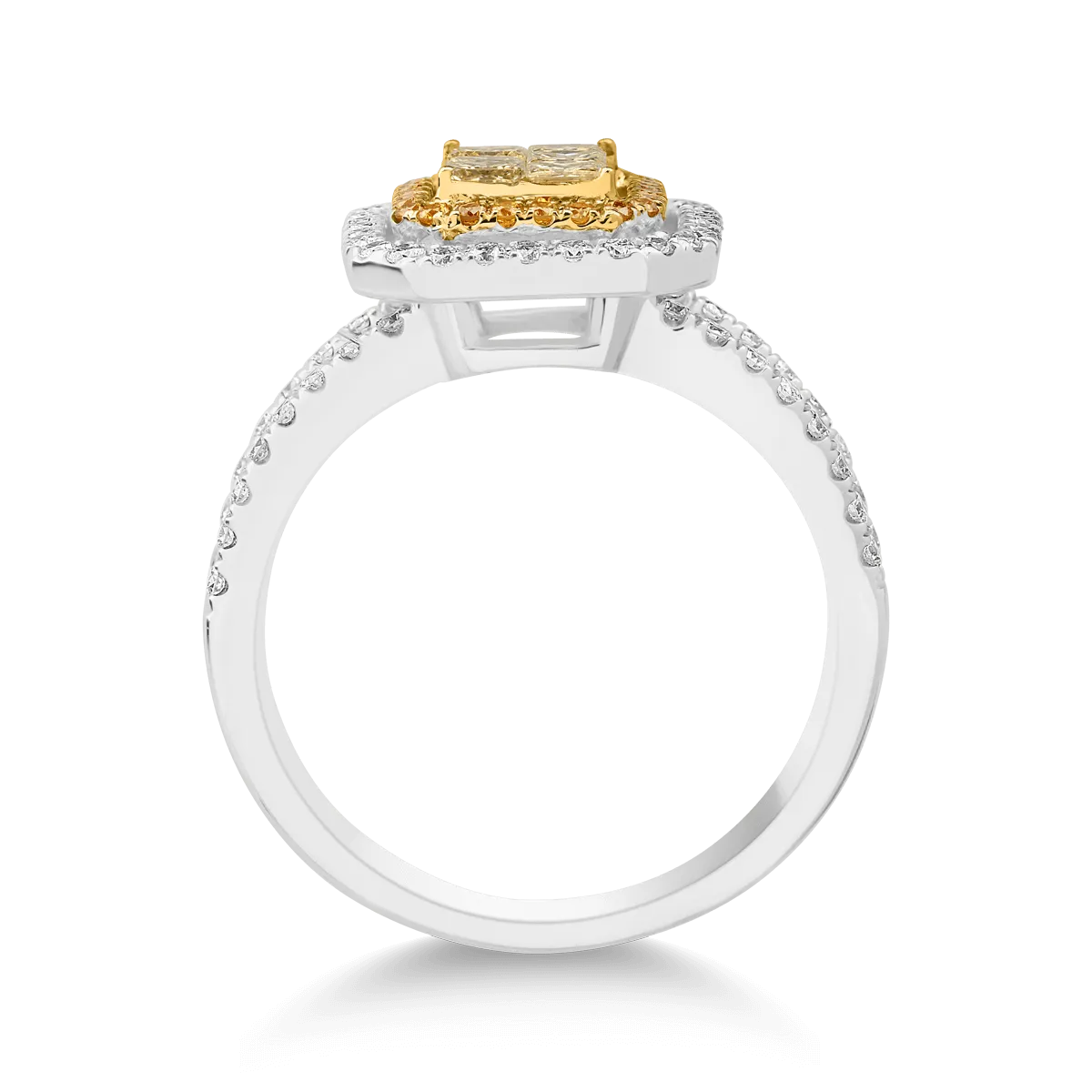 Fehér-sárga arany gyűrű 1.05ct gyémántokkal