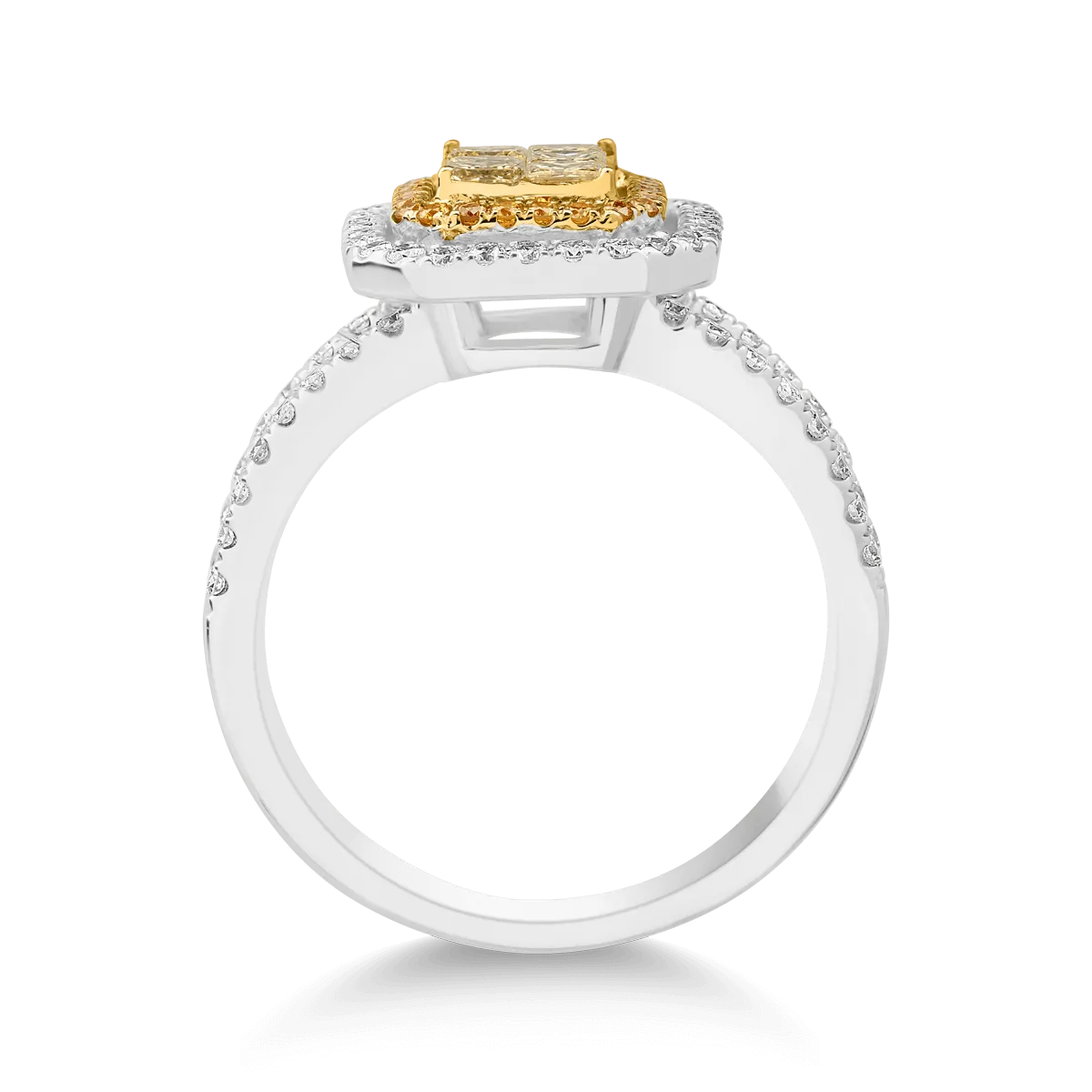 Fehér-sárga arany gyűrű 1.01ct gyémántokkal