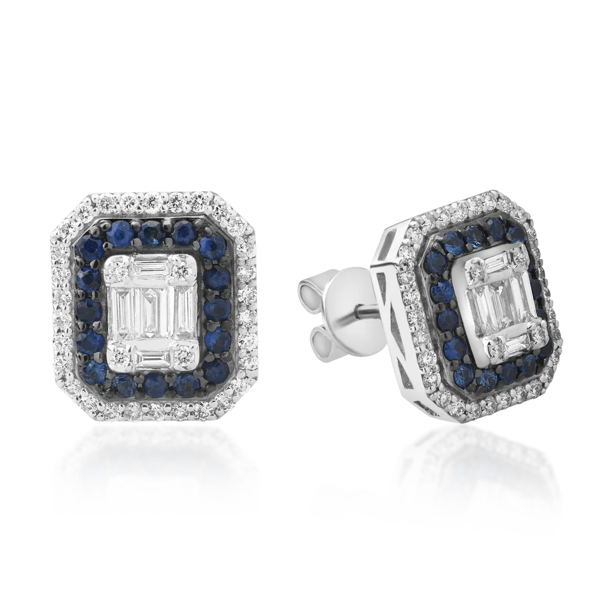 18K white gold earrings with 0.257ct diamonds and 0.444ct sapphires