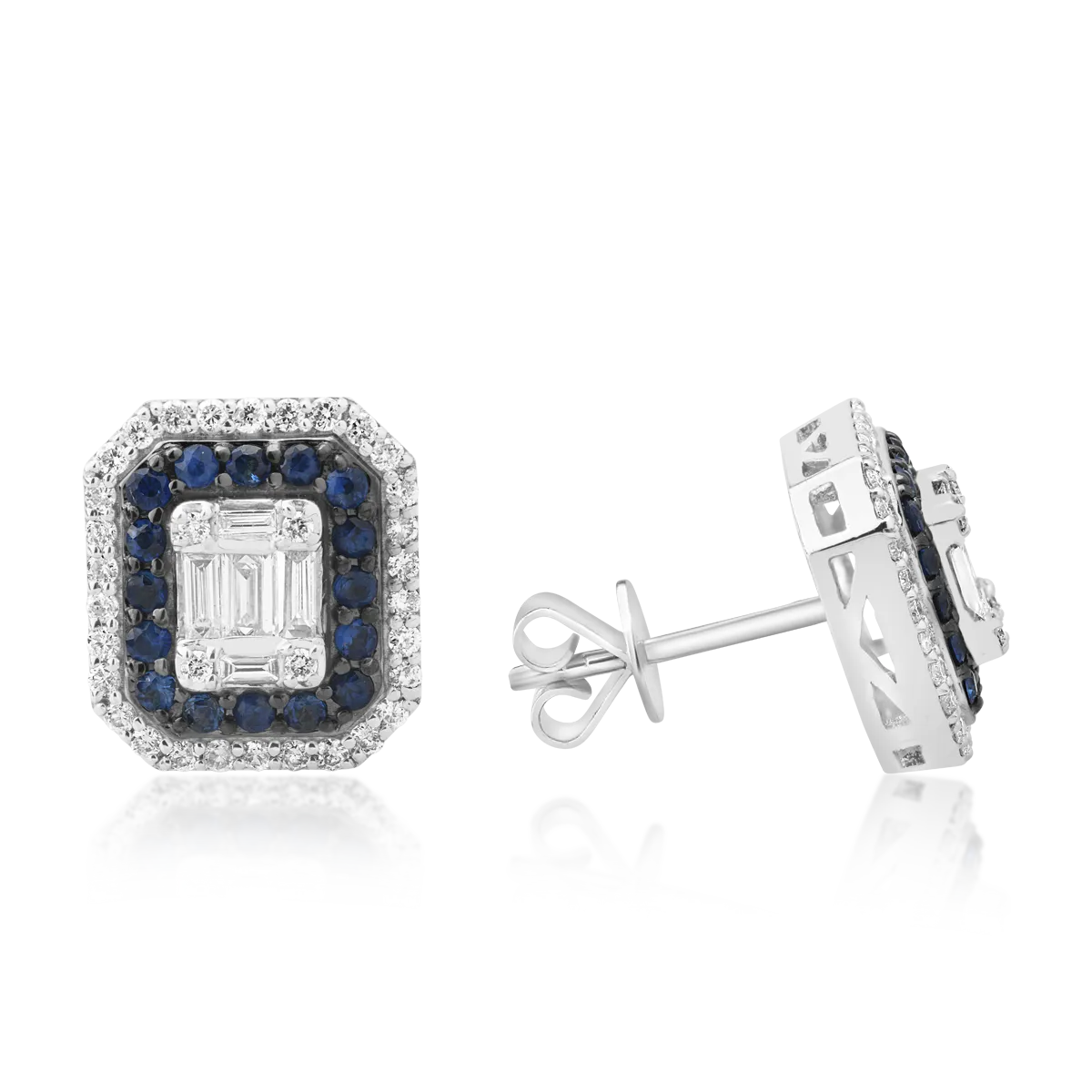 18K fehérarany fülbevaló 0.257ct gyémánttal és 0.444 zafírral