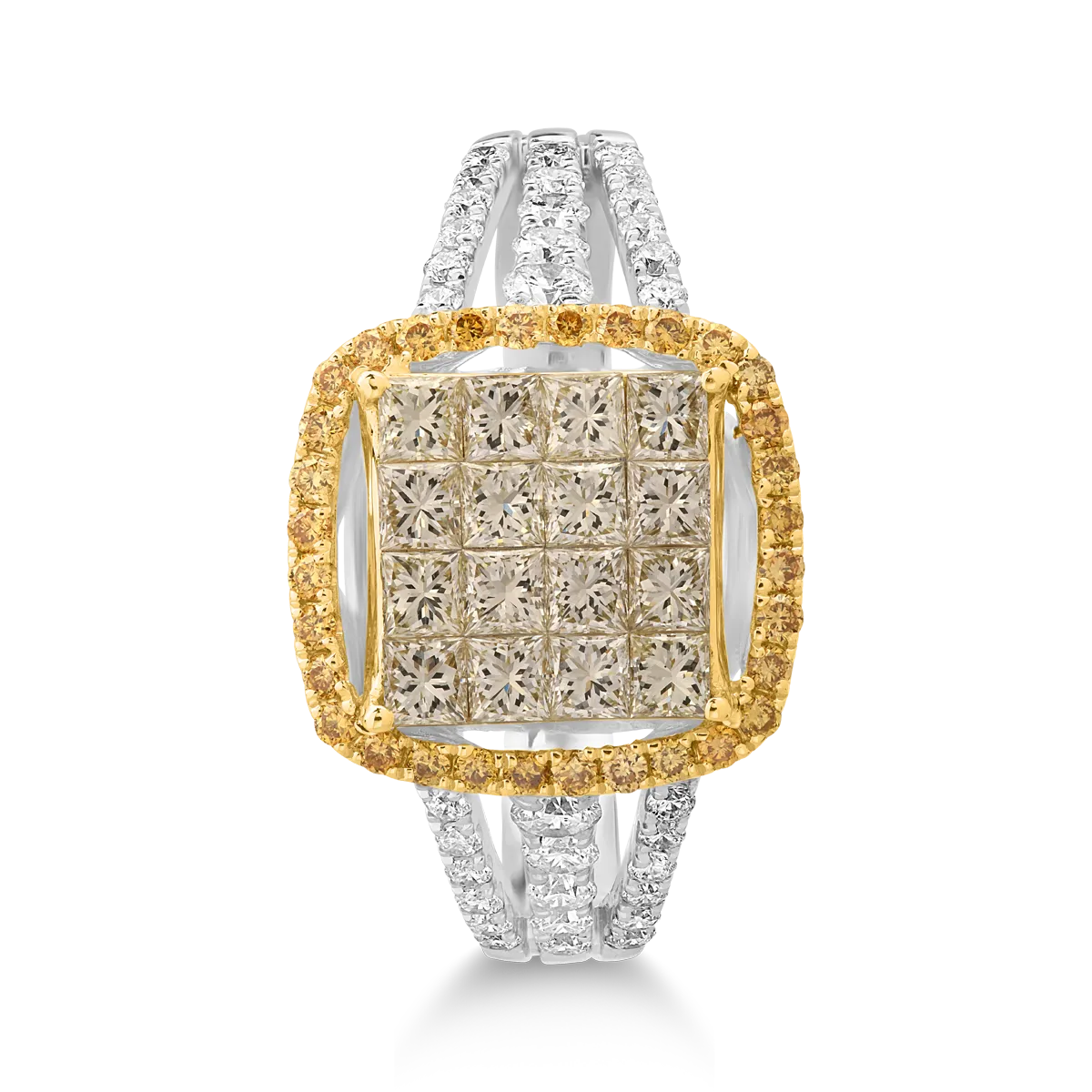 Пръстен от 18K жълто-бяло злато с 0.82ct жълти диаманти и 0.37ct диаманти