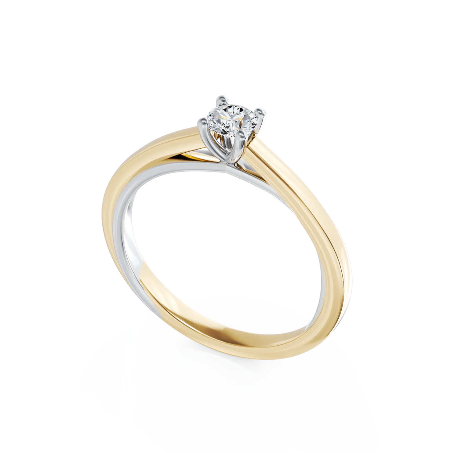 Inel de logodna din aur alb-galben de 18K cu un diamant solitaire de 0.192ct