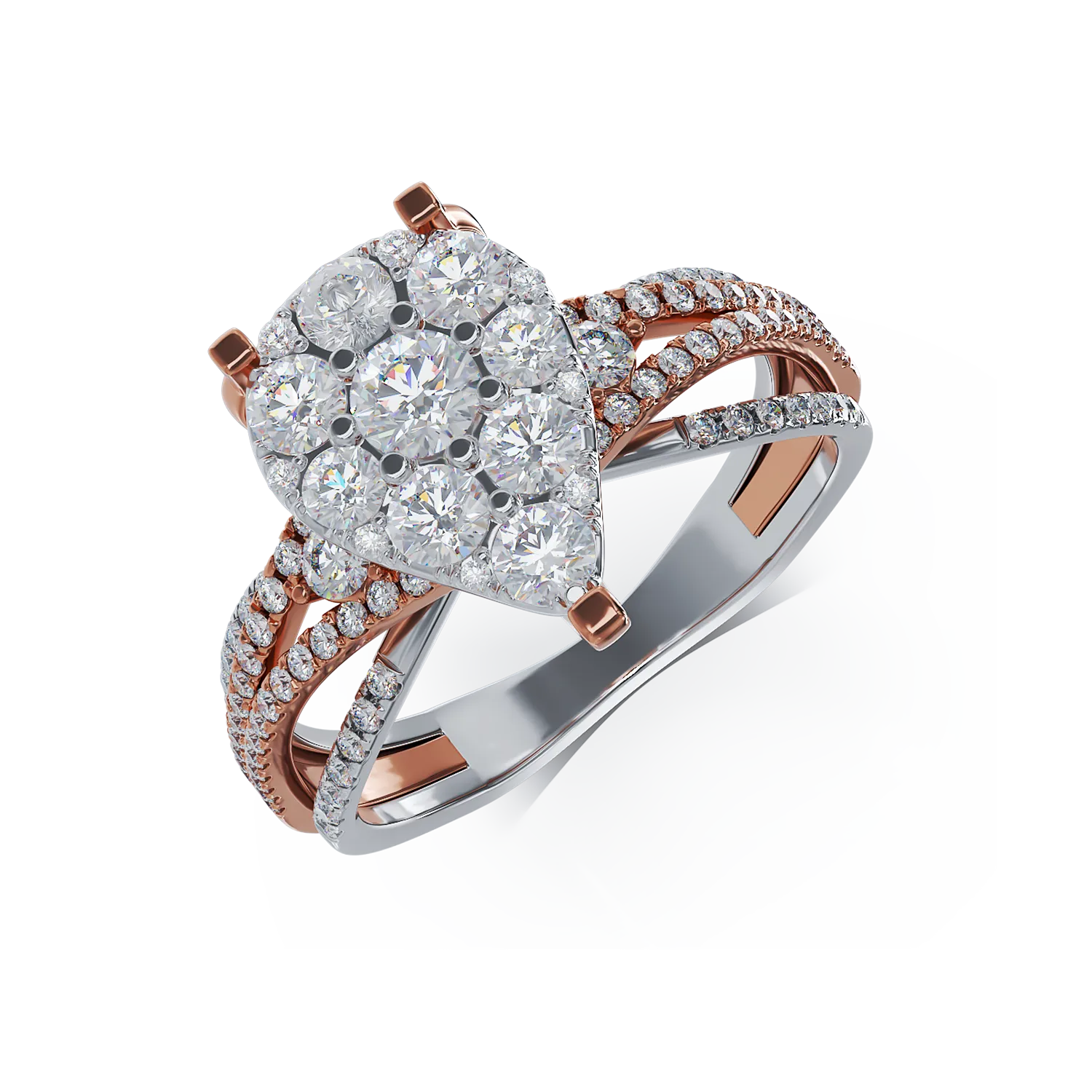 Pierścionek zaręczynowy z 18K białego różowego złota z diamentami o masie 0.95ct