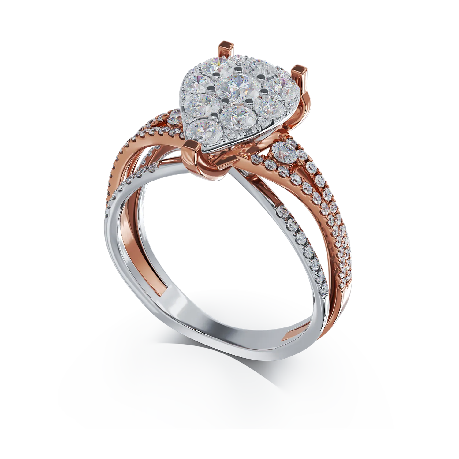 Inel de logodna din aur alb-roz de 18K cu diamante de 0.95ct