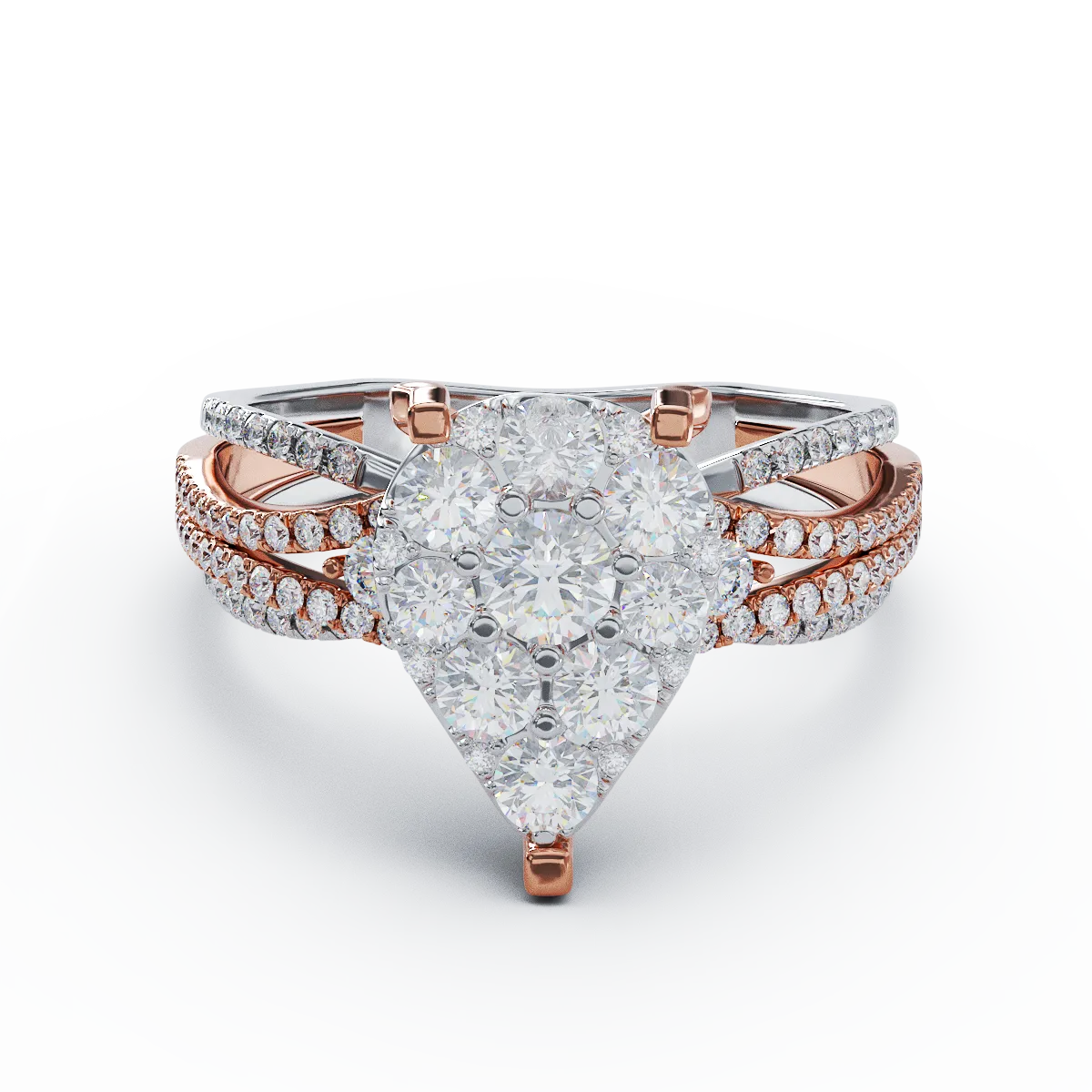 Pierścionek zaręczynowy z 18K białego różowego złota z diamentami o masie 0.95ct