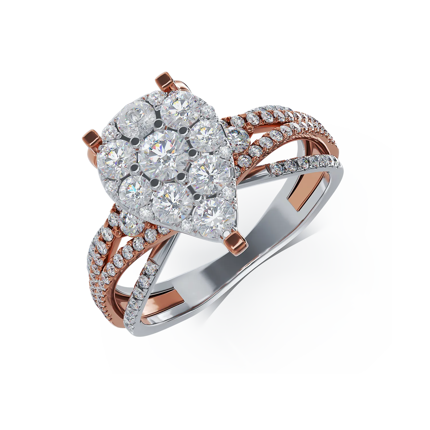 18K fehér rózsa arany eljegyzési gyűrű 0.95ct gyémántokkal