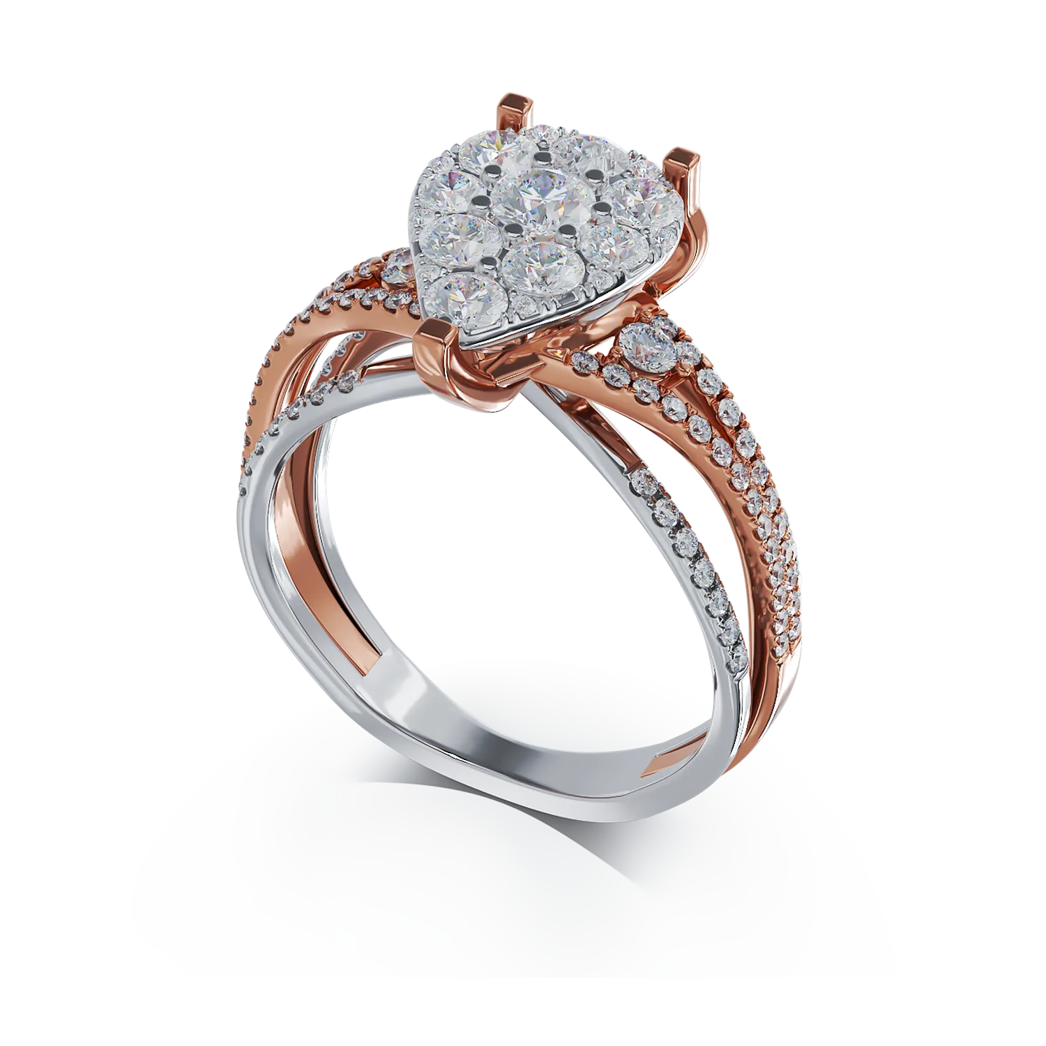 18K fehér rózsa arany eljegyzési gyűrű 0.95ct gyémántokkal