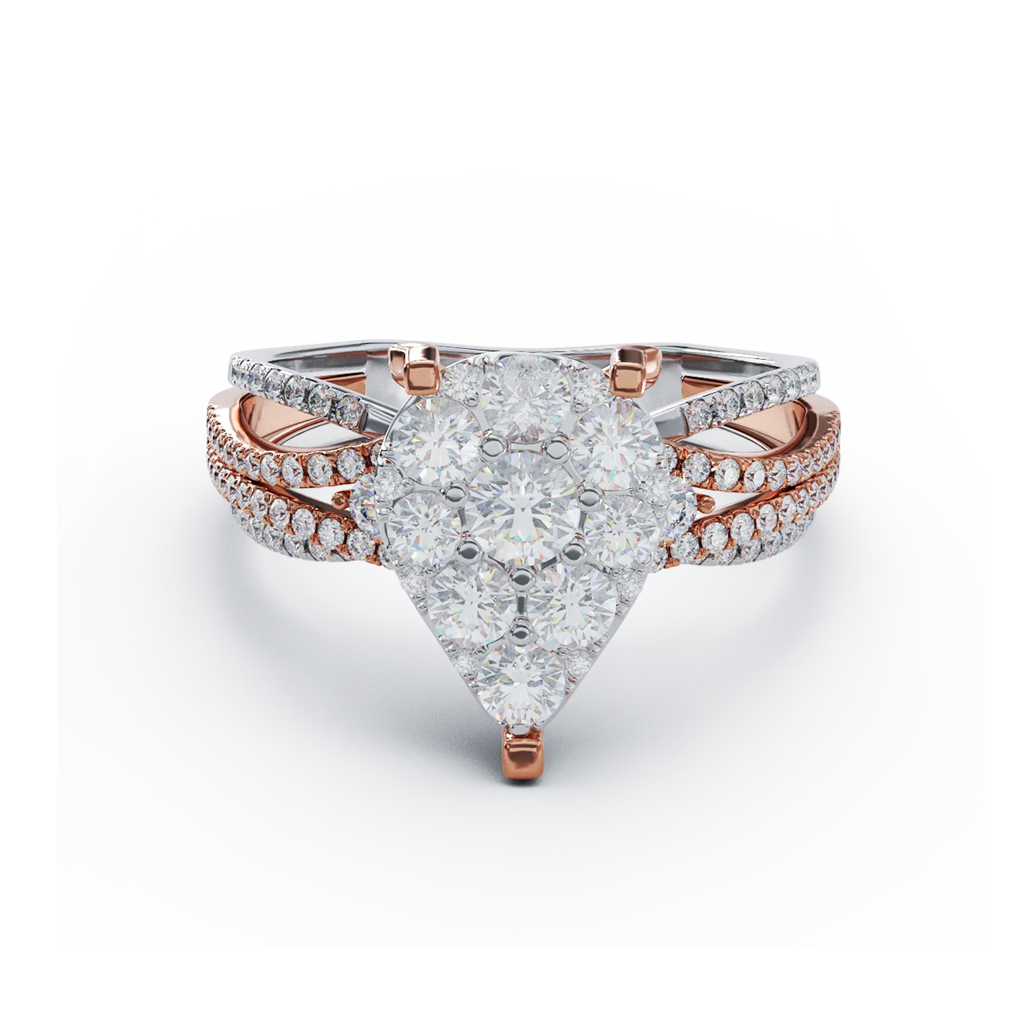 18K fehér rózsa arany eljegyzési gyűrű 0.95ct gyémántokkal