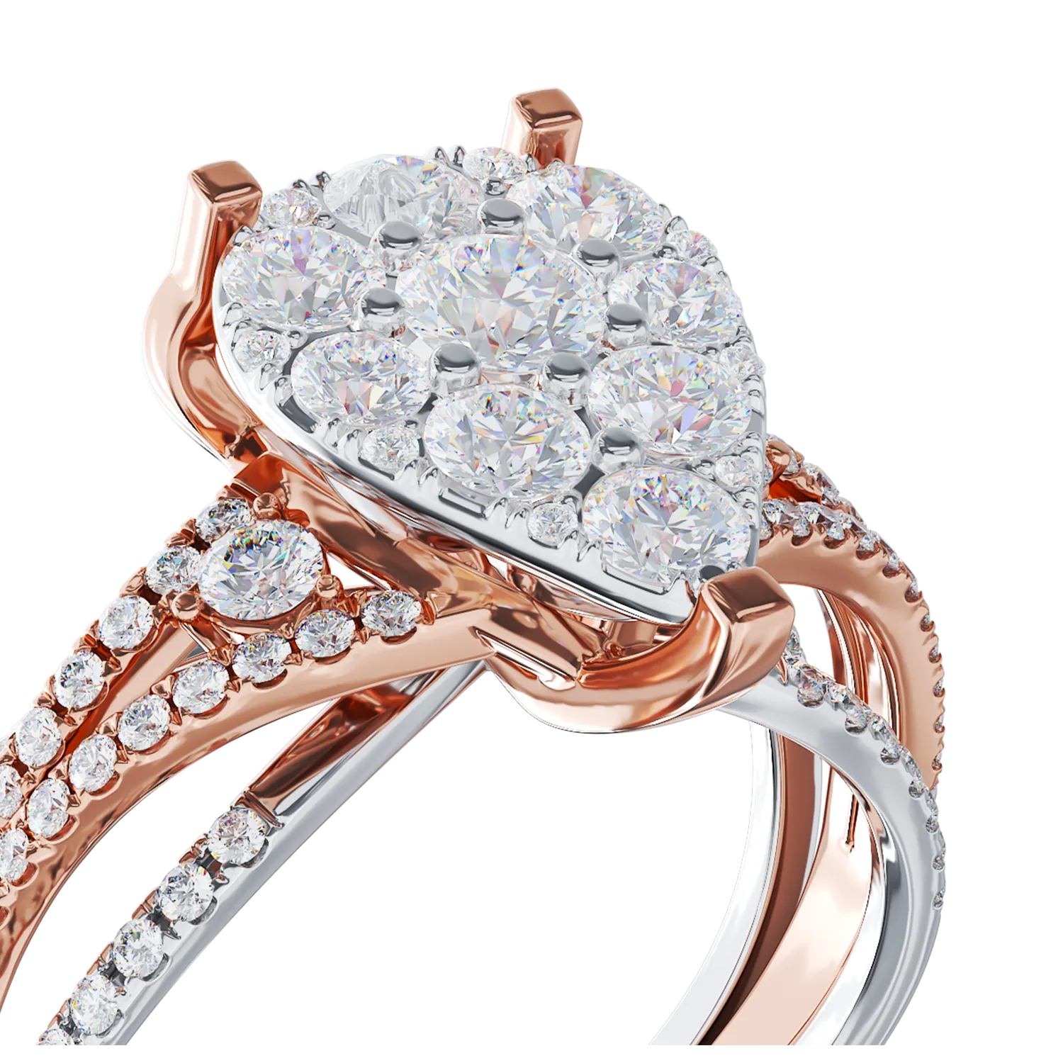 18K fehér rózsa arany eljegyzési gyűrű 0.95ct gyémántokkal