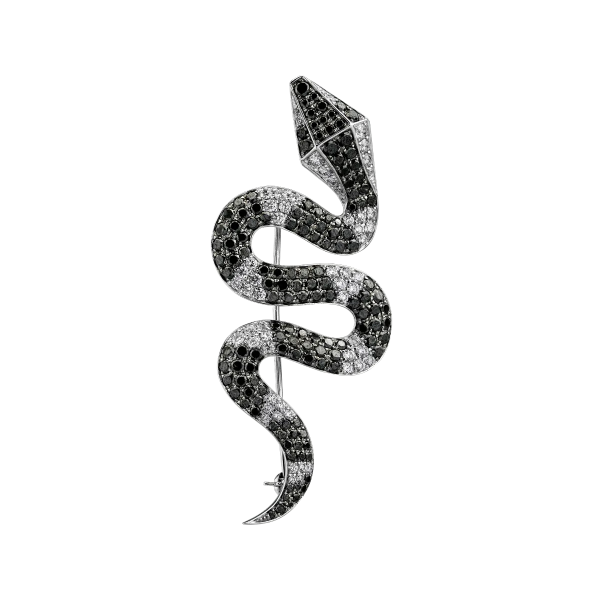 Brosa din aur alb cu diamante negre de 2.69ct si diamante transparente de 1ct