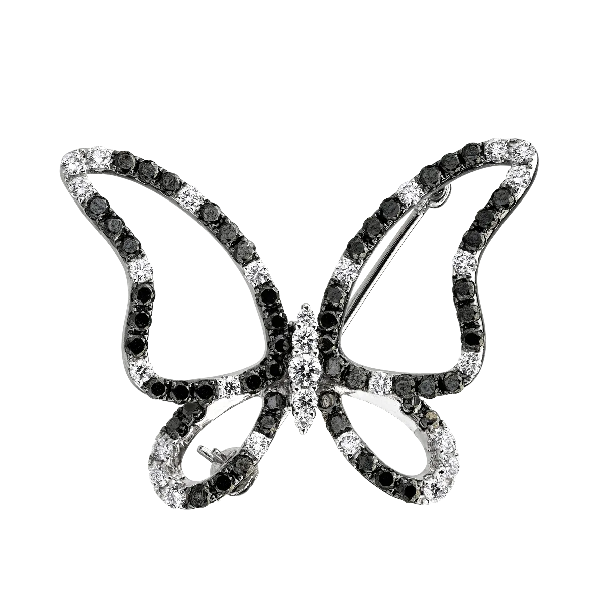 Teilor Brosa fluture din aur alb cu diamante negre de 1.18ct si diamante transparente de 0.58ct