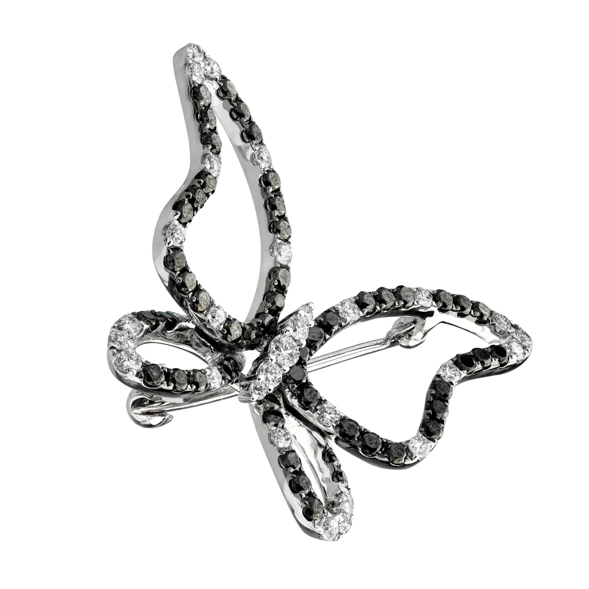 Brosa din aur alb de 18K cu diamante negre de 1.18ct si diamante transparente de 0.58ct