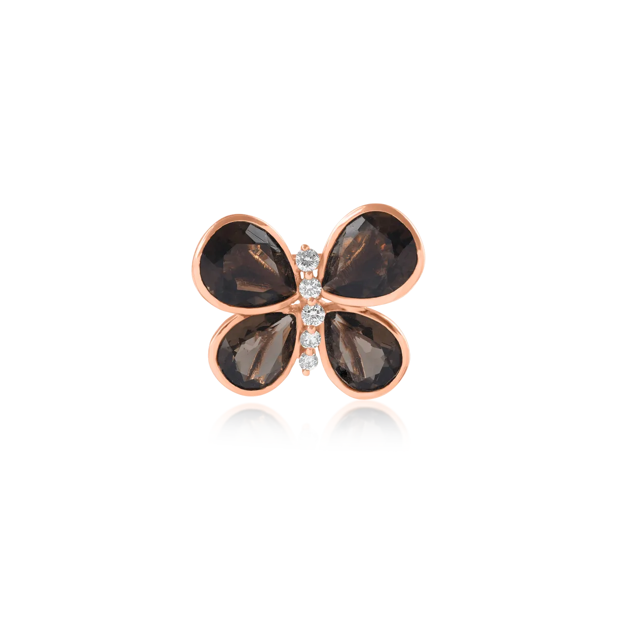 Brosa fluture din aur roz cu quartz fumuriu pear de 5.9ct si diamante de 0.1ct