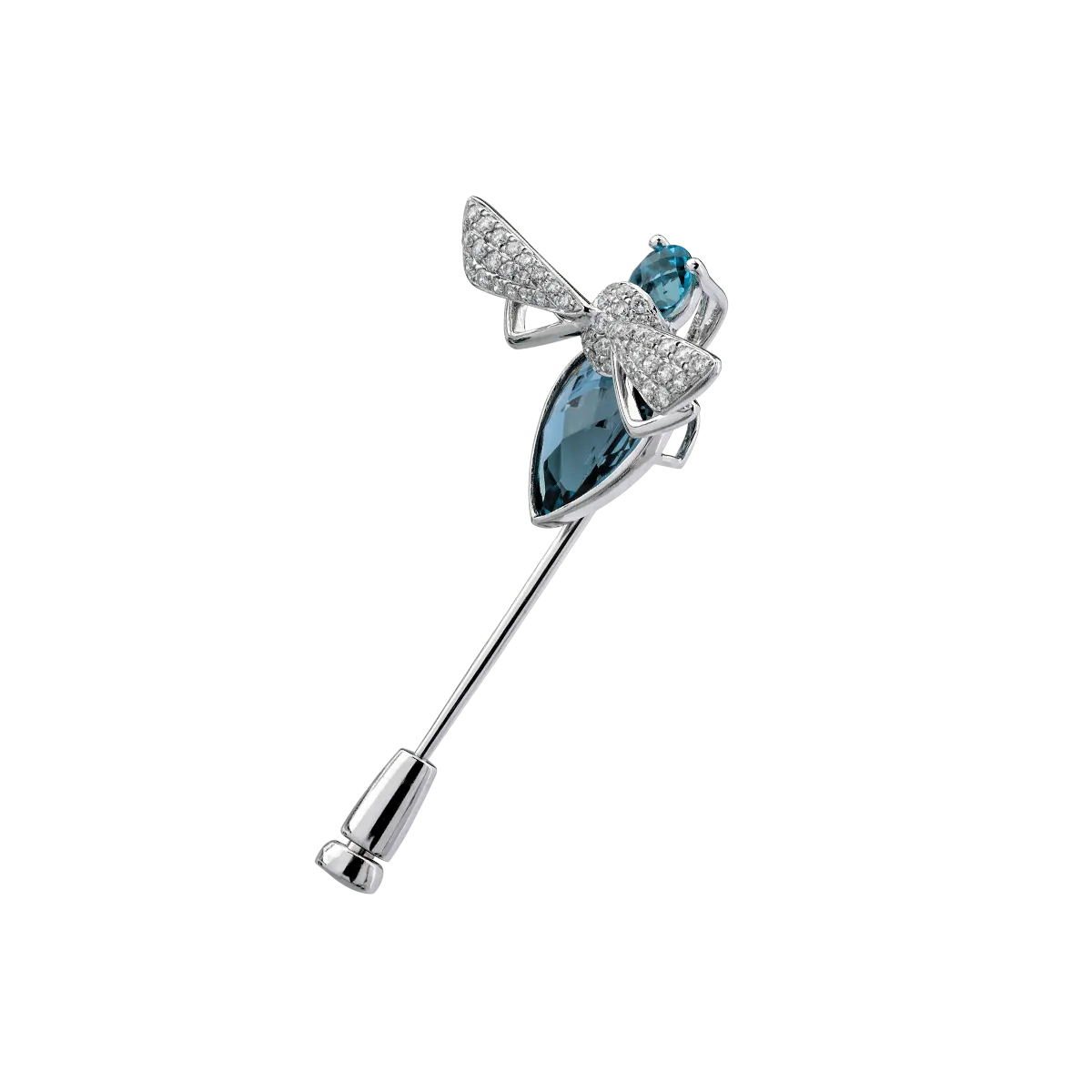 Брошка от бяло злато със скъпоценни и полускъпоценни камъни 6.1кт