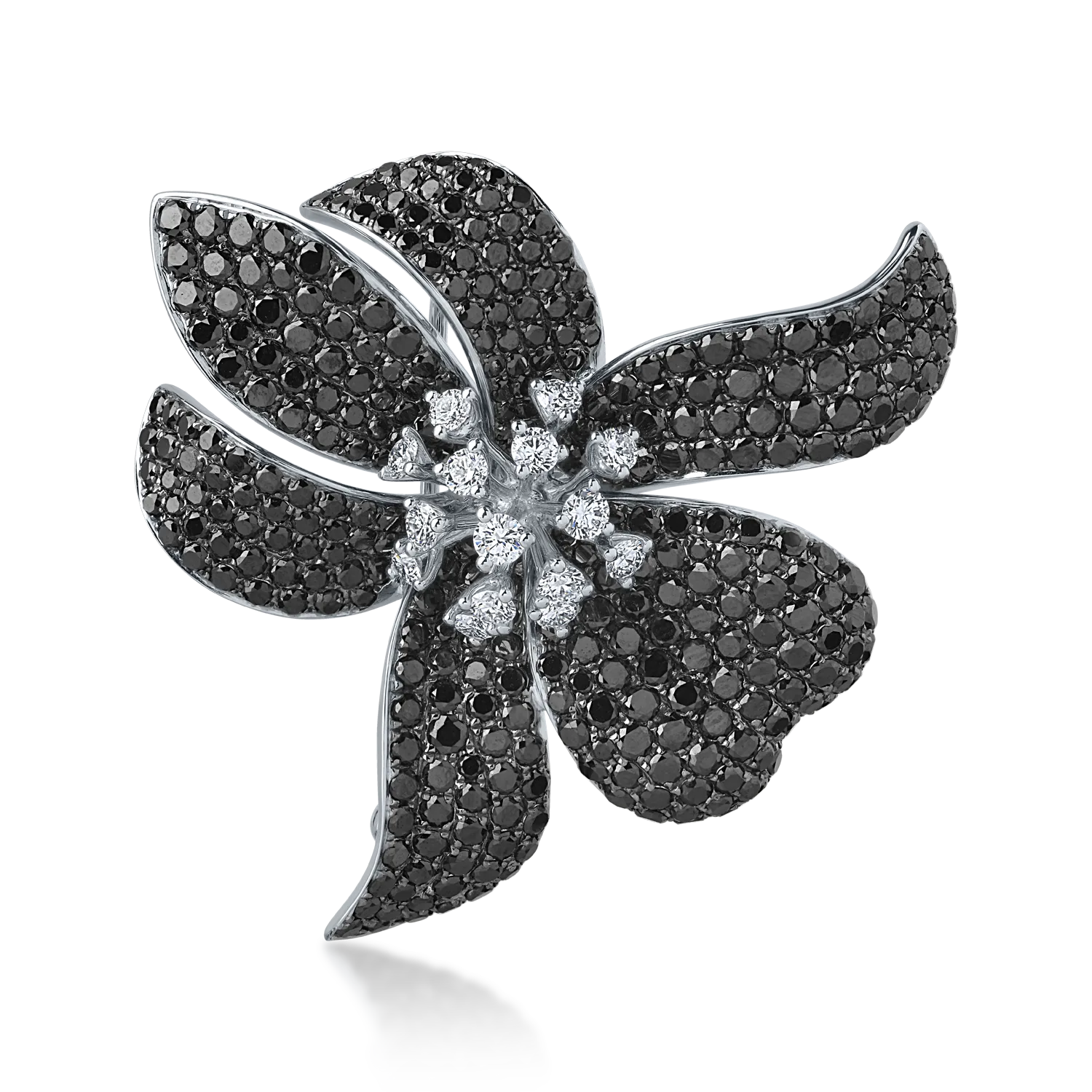 Brosa din aur alb de 18K cu diamante negre 8.27ct si diamante transparente de 0.89ct-121932