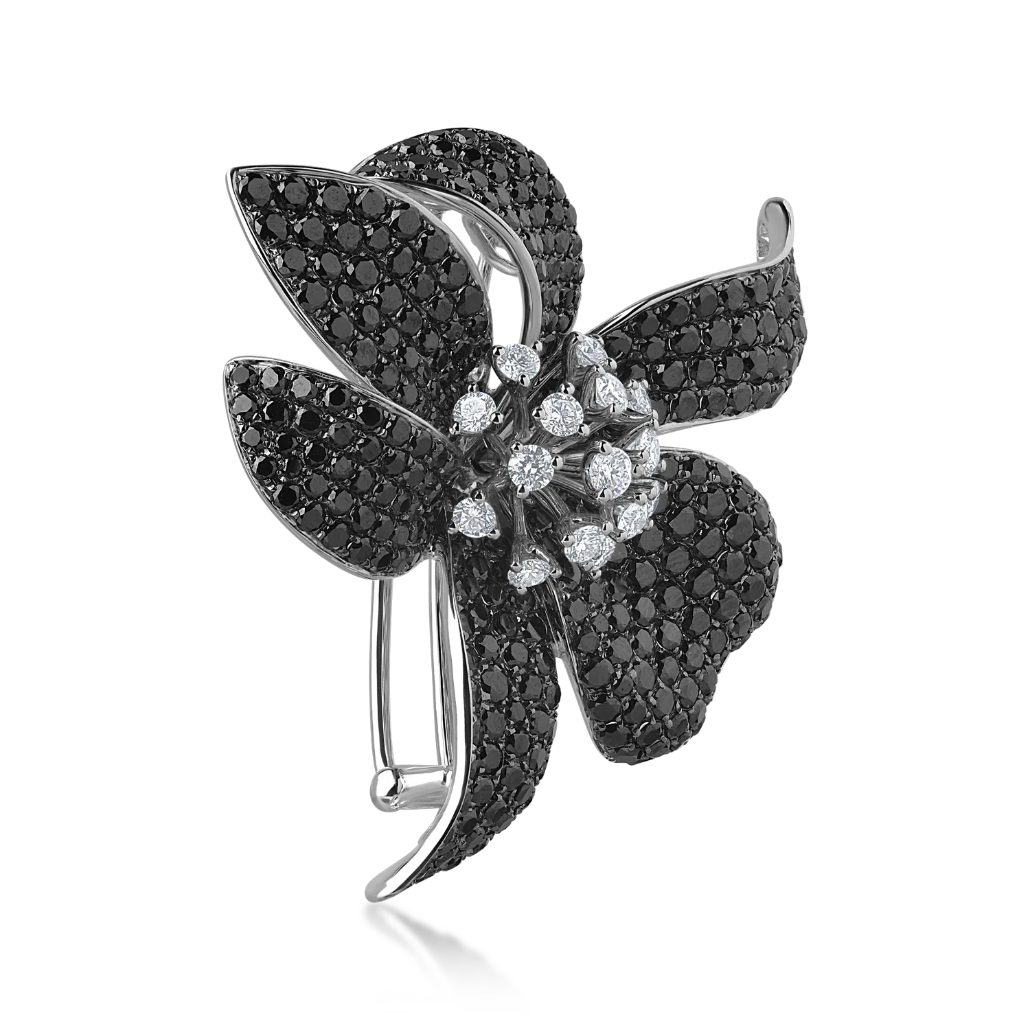 Brosa din aur alb de 18K cu diamante negre 8.27ct si diamante transparente de 0.89ct