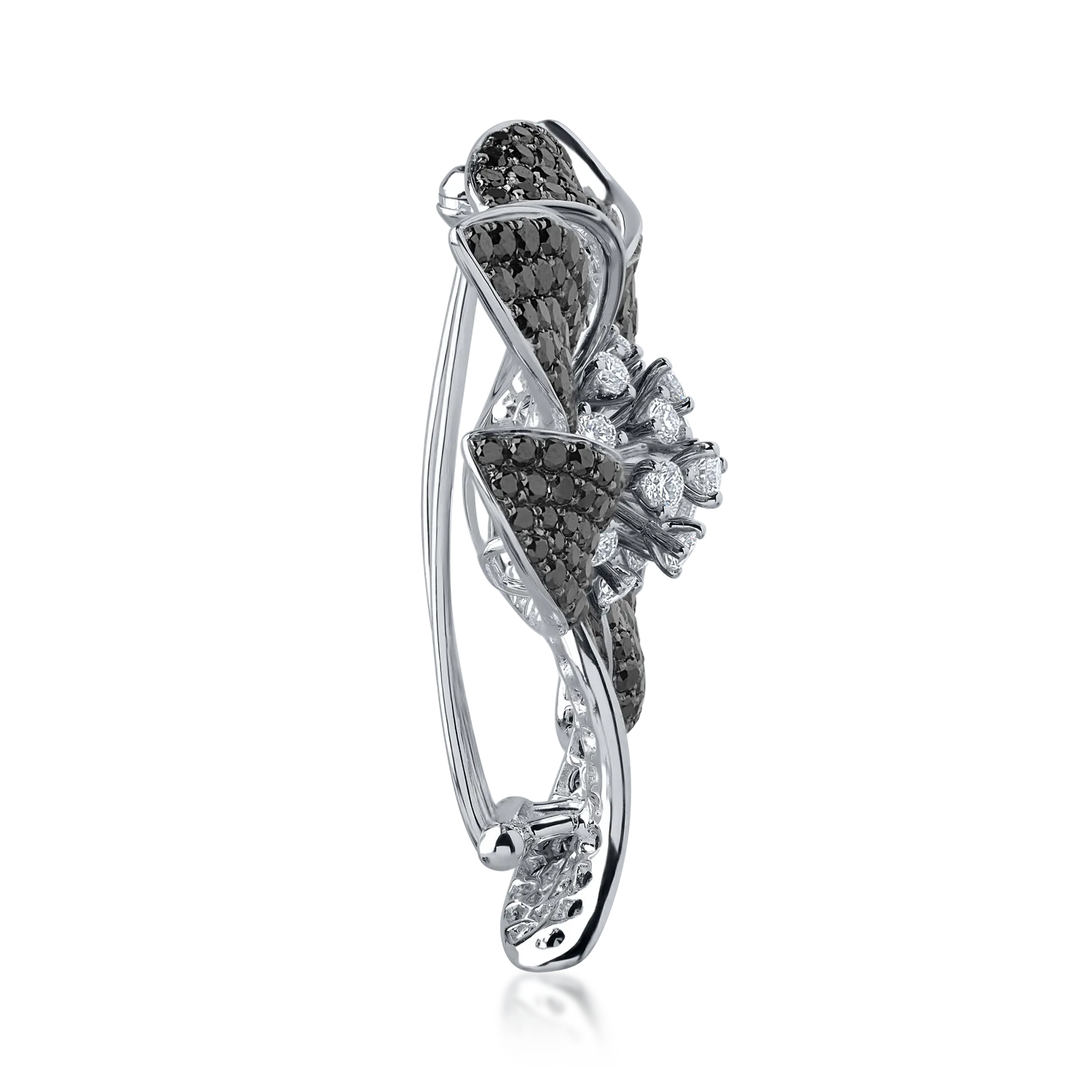 Brosa din aur alb de 18K cu diamante negre 8.27ct si diamante transparente de 0.89ct
