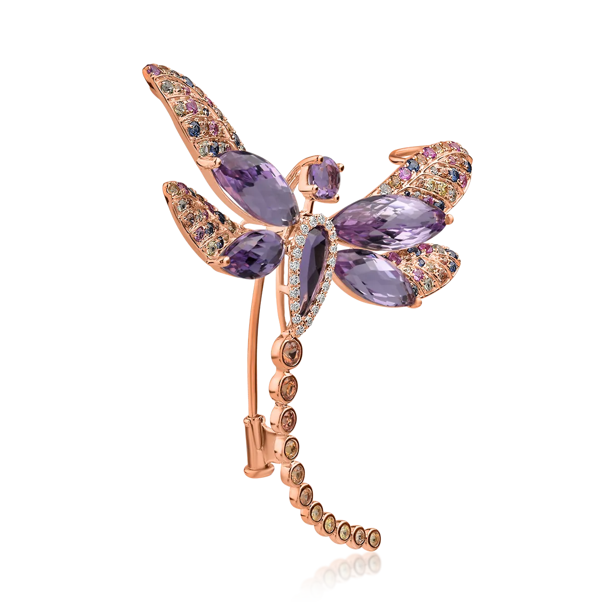 18K rose gold dragonfly brooch with amethysts of 11.38ct