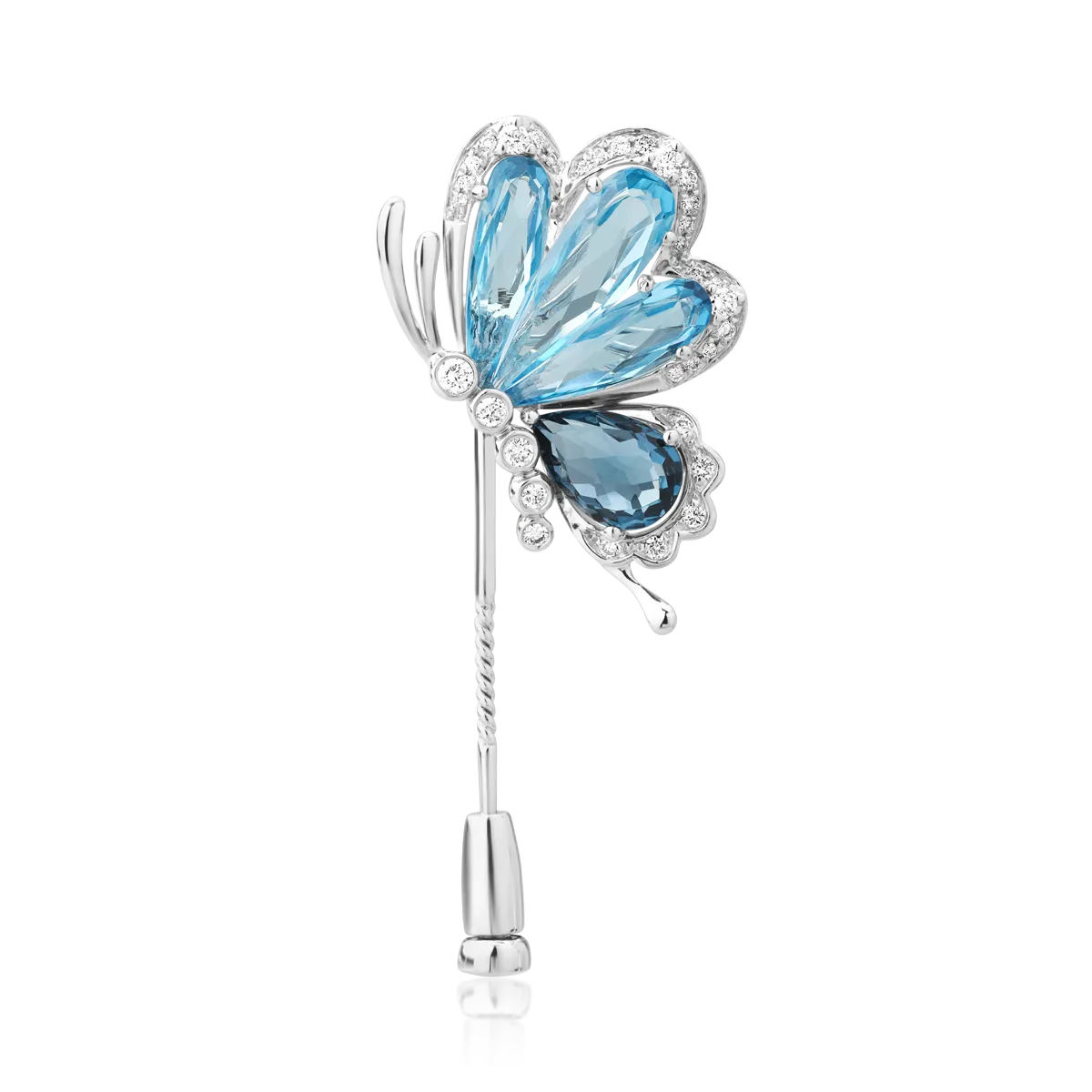 Teilor Brosa fluture din aur alb cu topaze de 7ct si diamante de 0.3ct