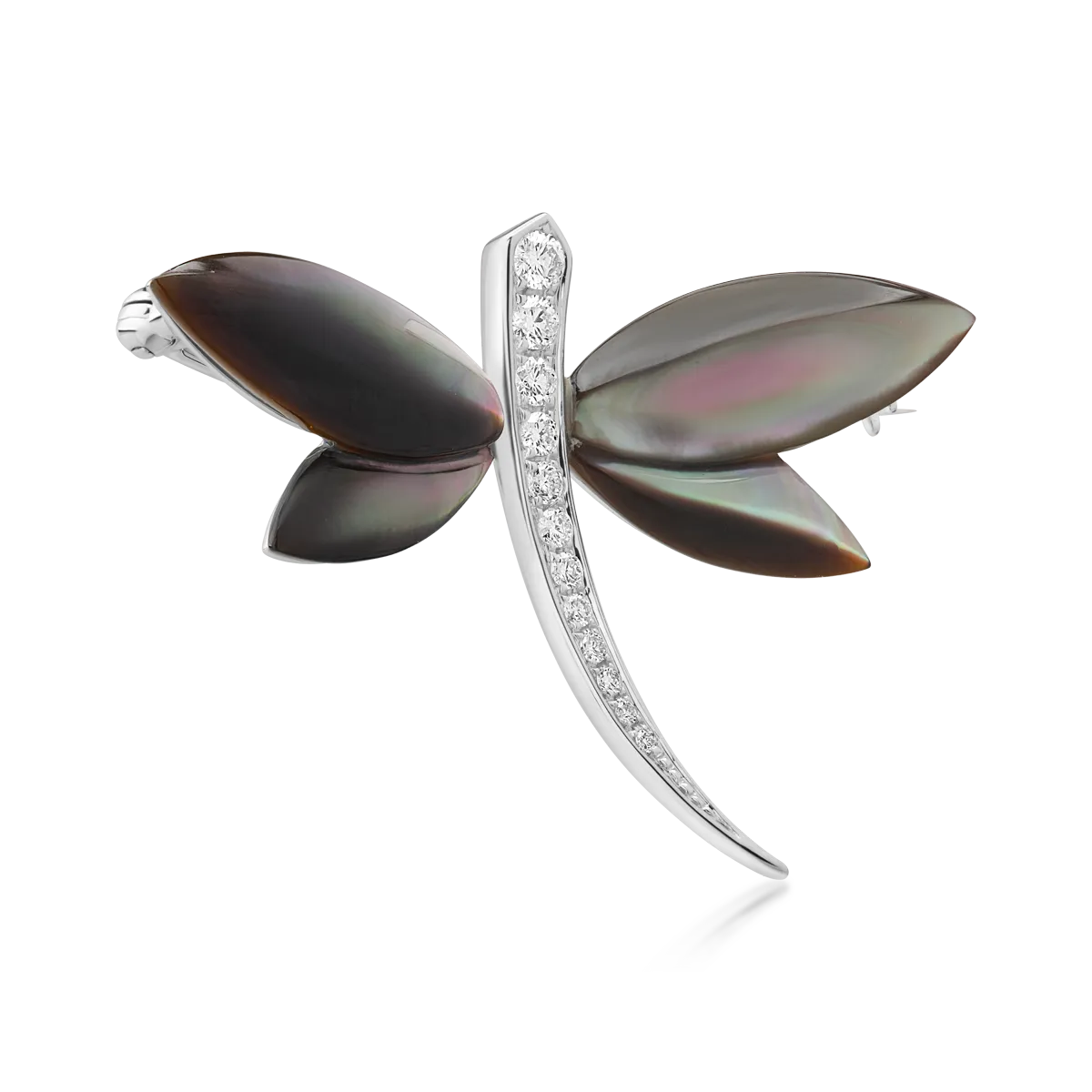 Brosa din aur alb cu sidef de 5.3ct si diamante de 0.23ct