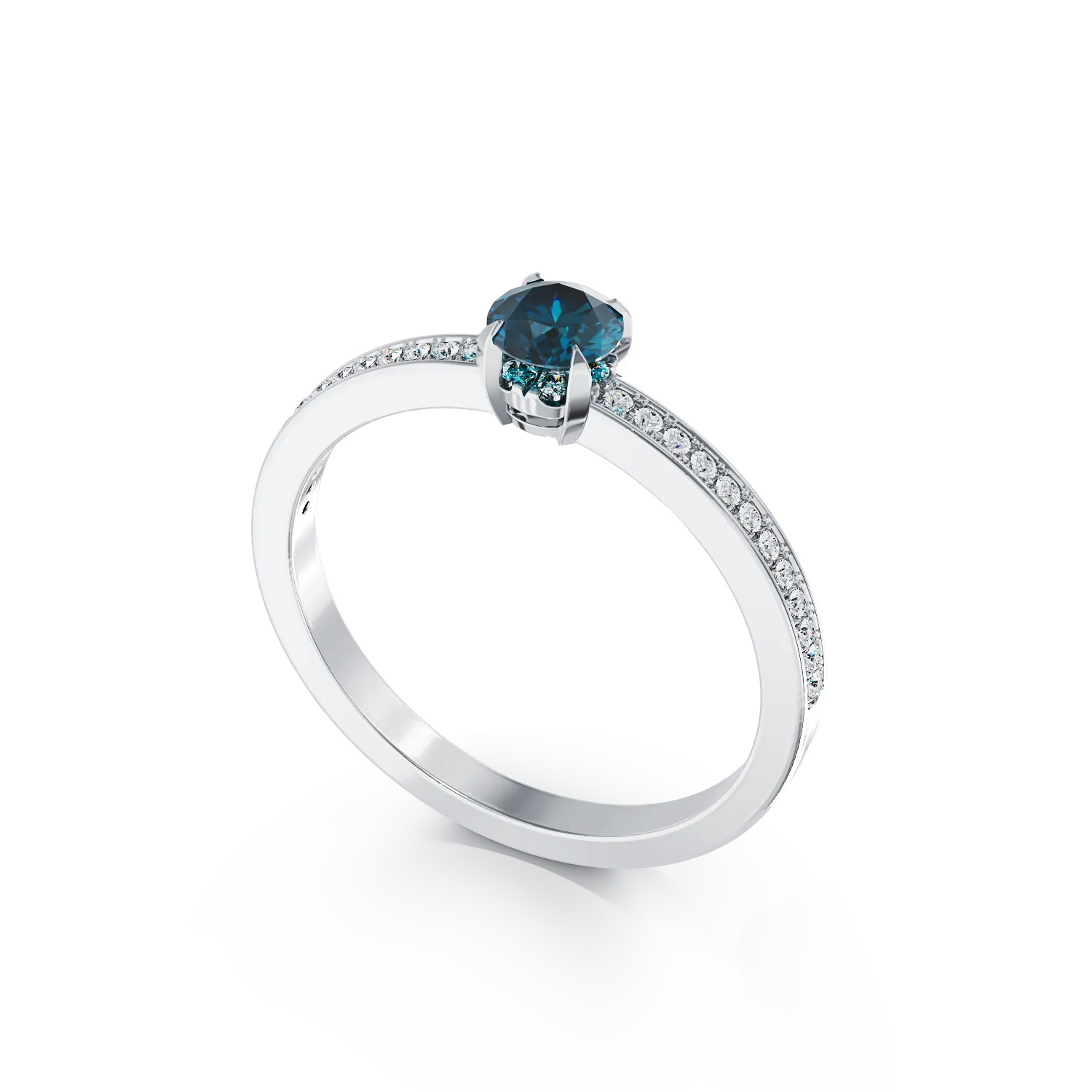 Pierścionek zaręczynowy z 18K białego złota z 0.32ct niebieskim diamentem i 0.19ct bezbarwnymi diamentami