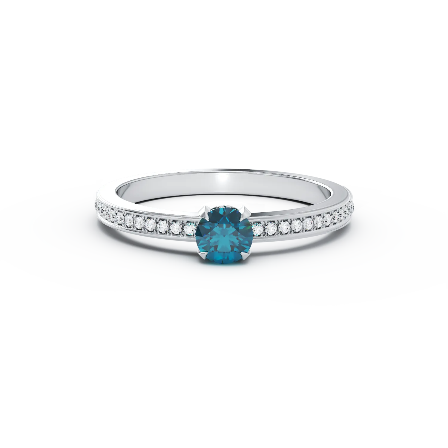 Inel de logodna din aur alb de 18K cu diamant albastru de 0.32ct si diamante transparente de 0.19ct