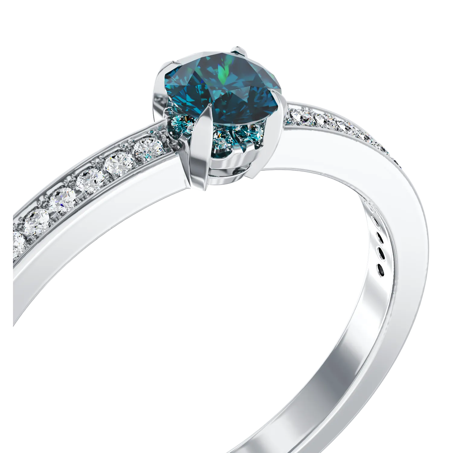 Годежен пръстен от 18K бяло злато с 0.32ct син диамант и 0.19ct прозрачни диаманти