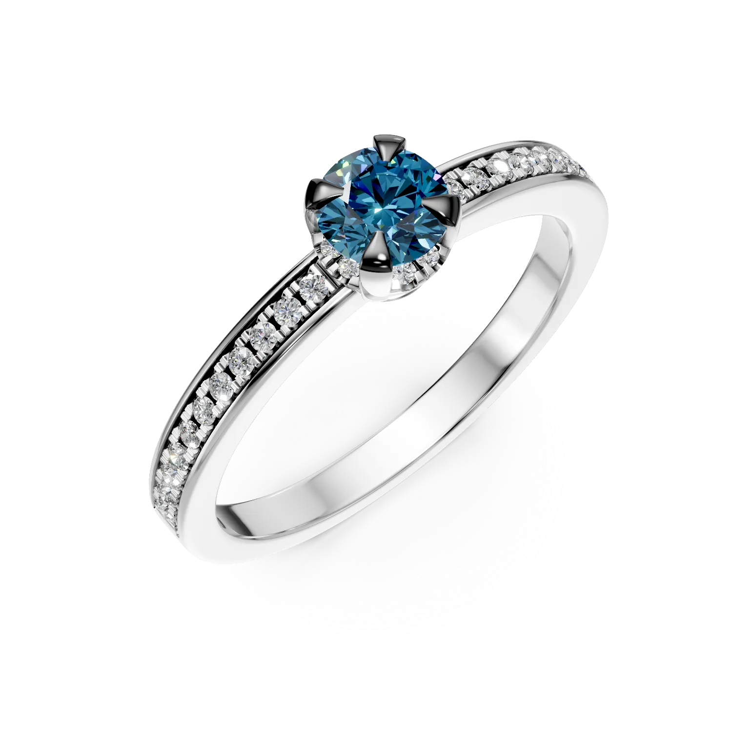 Teilor Inel de logodna din aur alb cu diamant albastru de 0.3ct si diamante transparente de 0.19ct