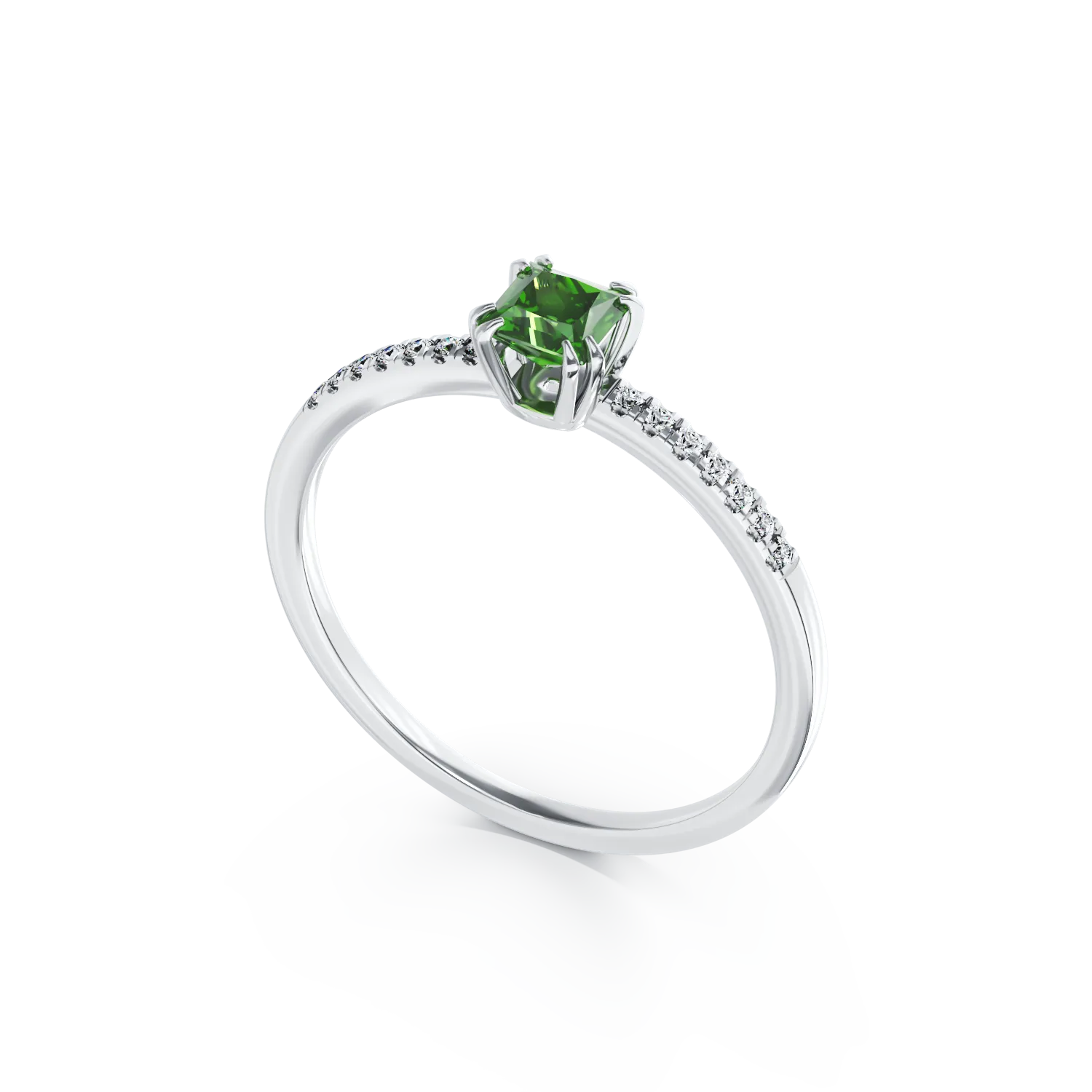 18K white gold engagement ring with 0.42ct chromediopsite and 0.05ct diamonds