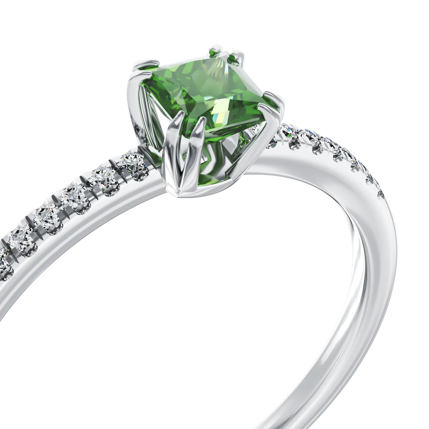 18K white gold engagement ring with 0.42ct chromediopsite and 0.05ct diamonds