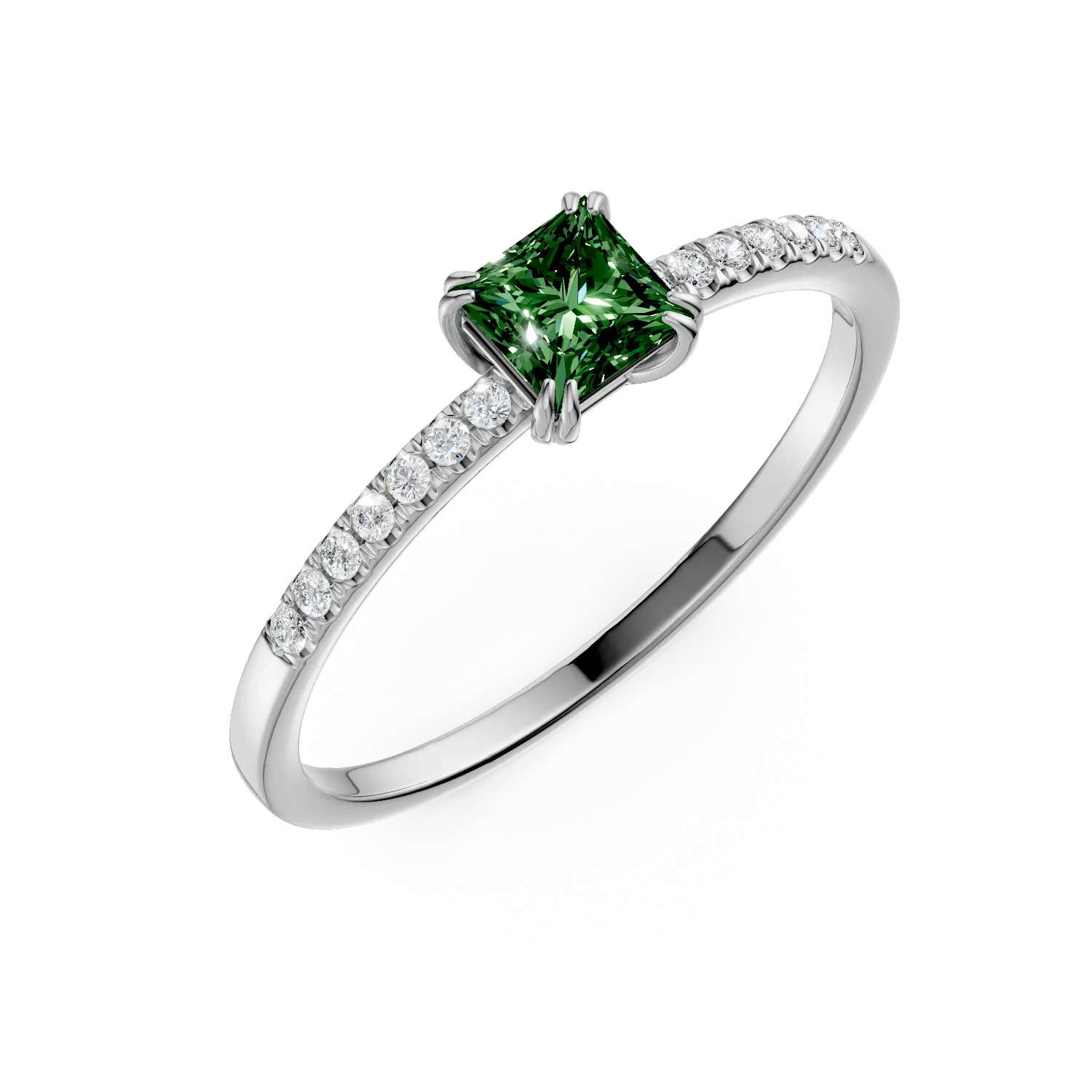 Teilor Inel de logodna din aur alb cu cromdiopsid de 0.42ct si diamante de 0.05ct